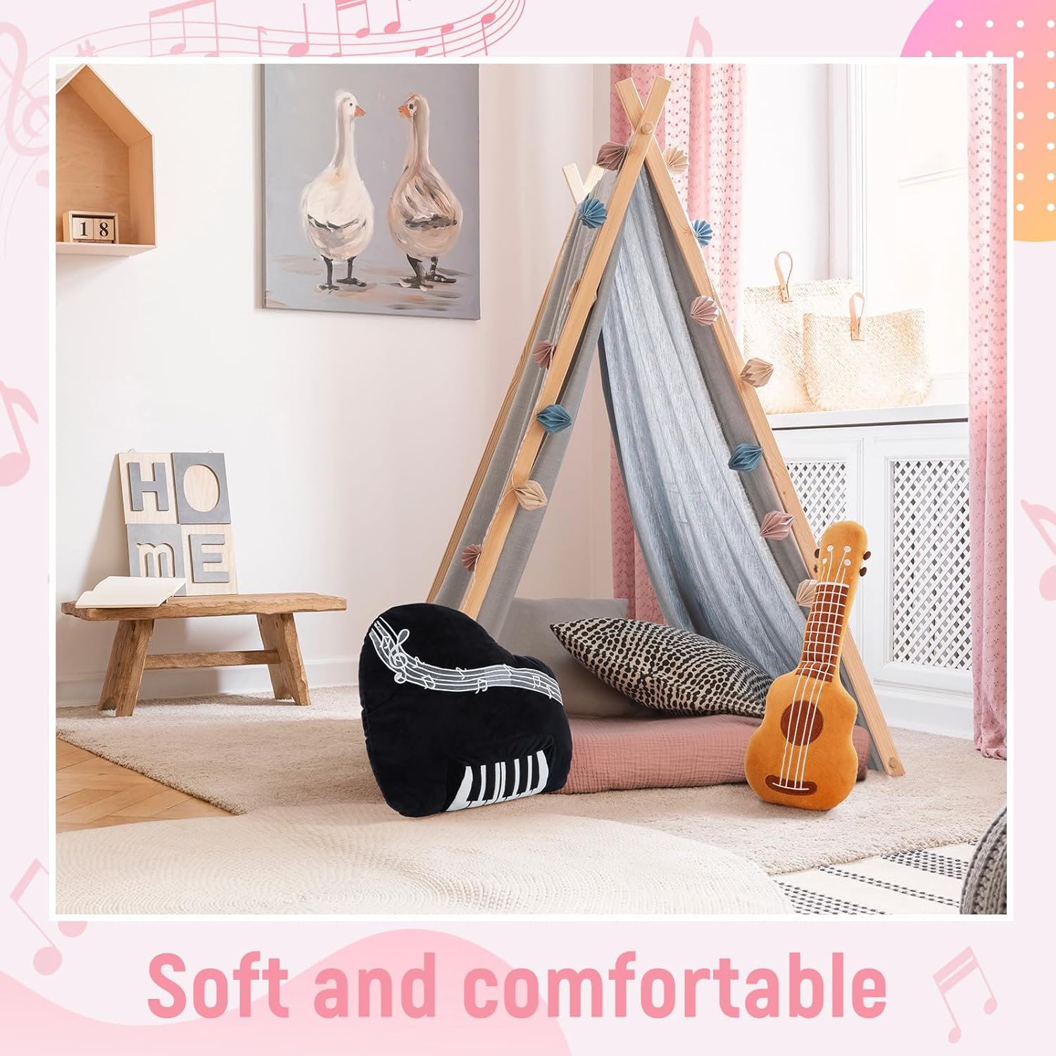 Rock Star Plush Pillow Set 2 Pcs Guitar Piano