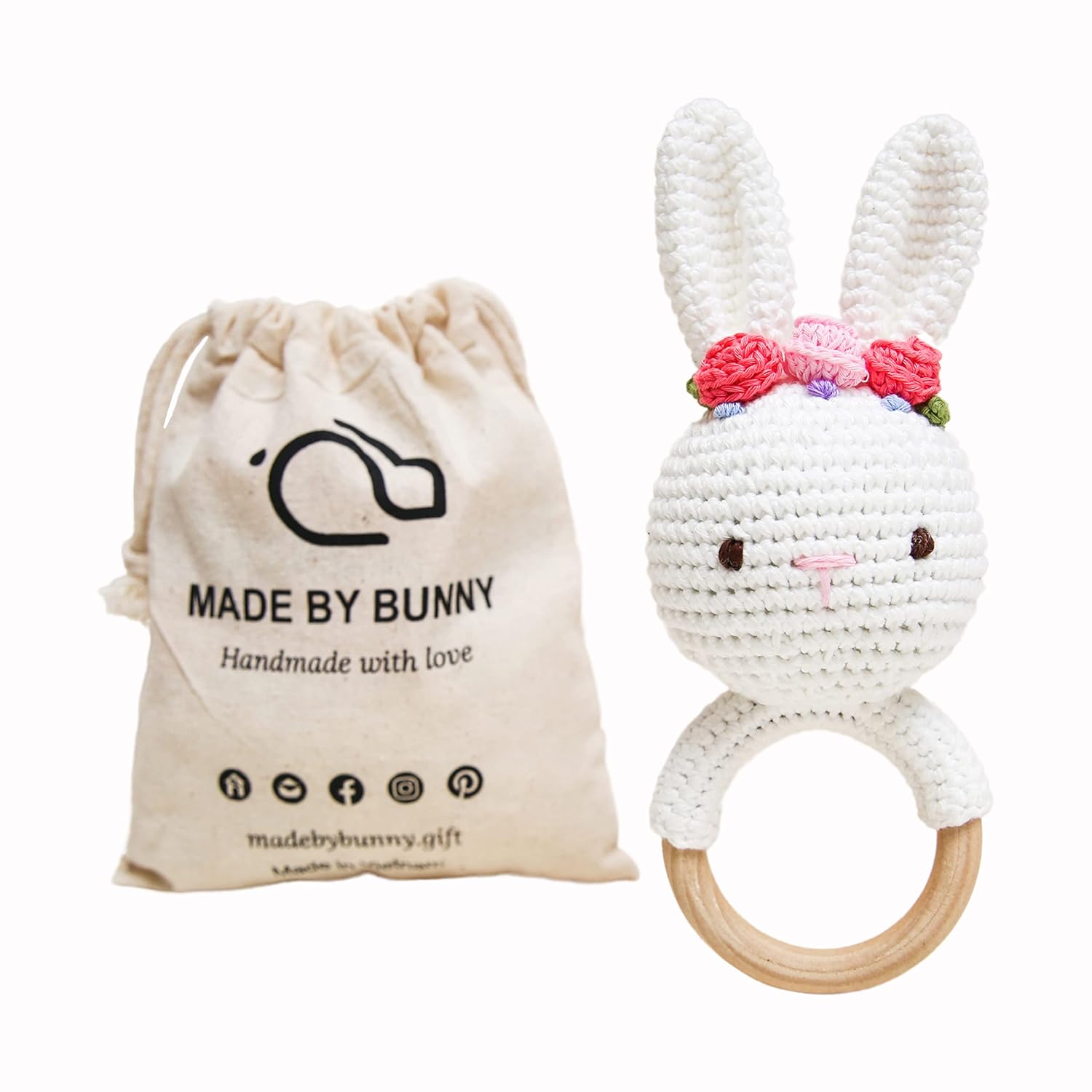 Bunny Rattles Toy for Toddlers Handmade Woolen with Safety Testing