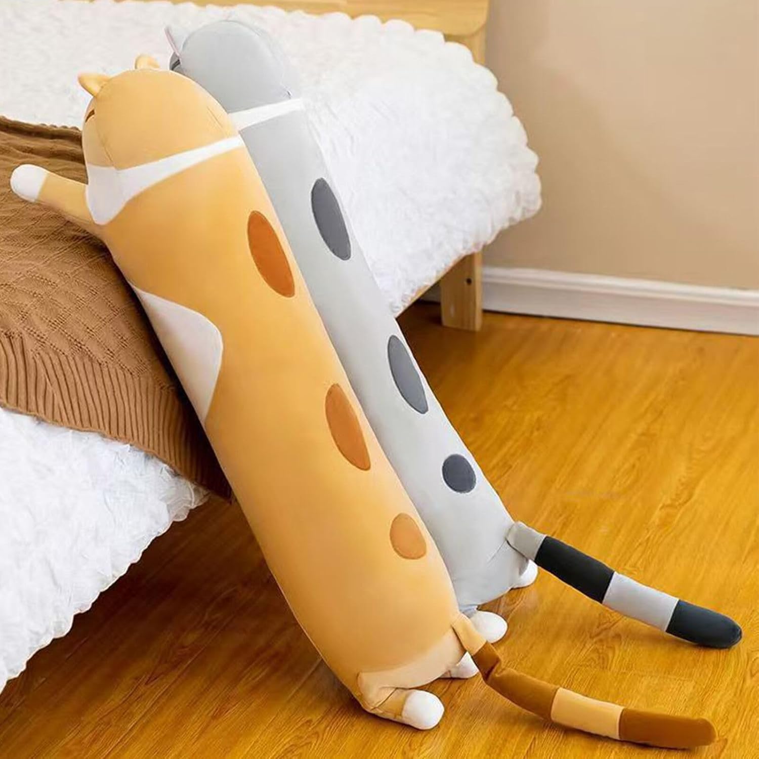 Somao Long Cat Plush Pillow for Kids Gray
