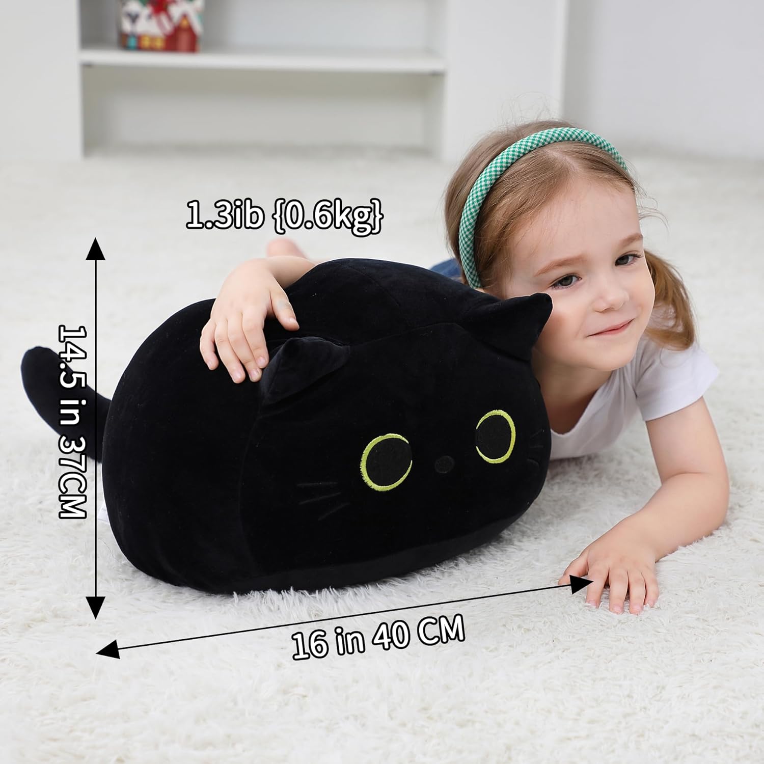 Black Cat Plush Pillow 16-Inch Soft Plush Toy