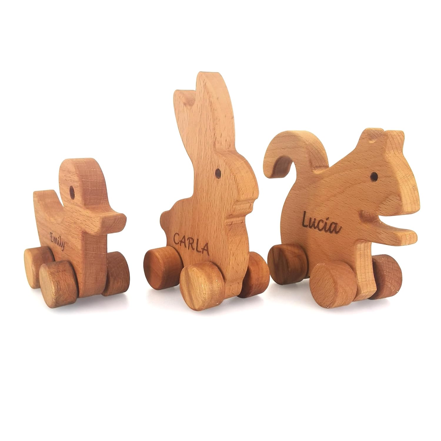 Personalized Wooden Animal Push Toy Car Set