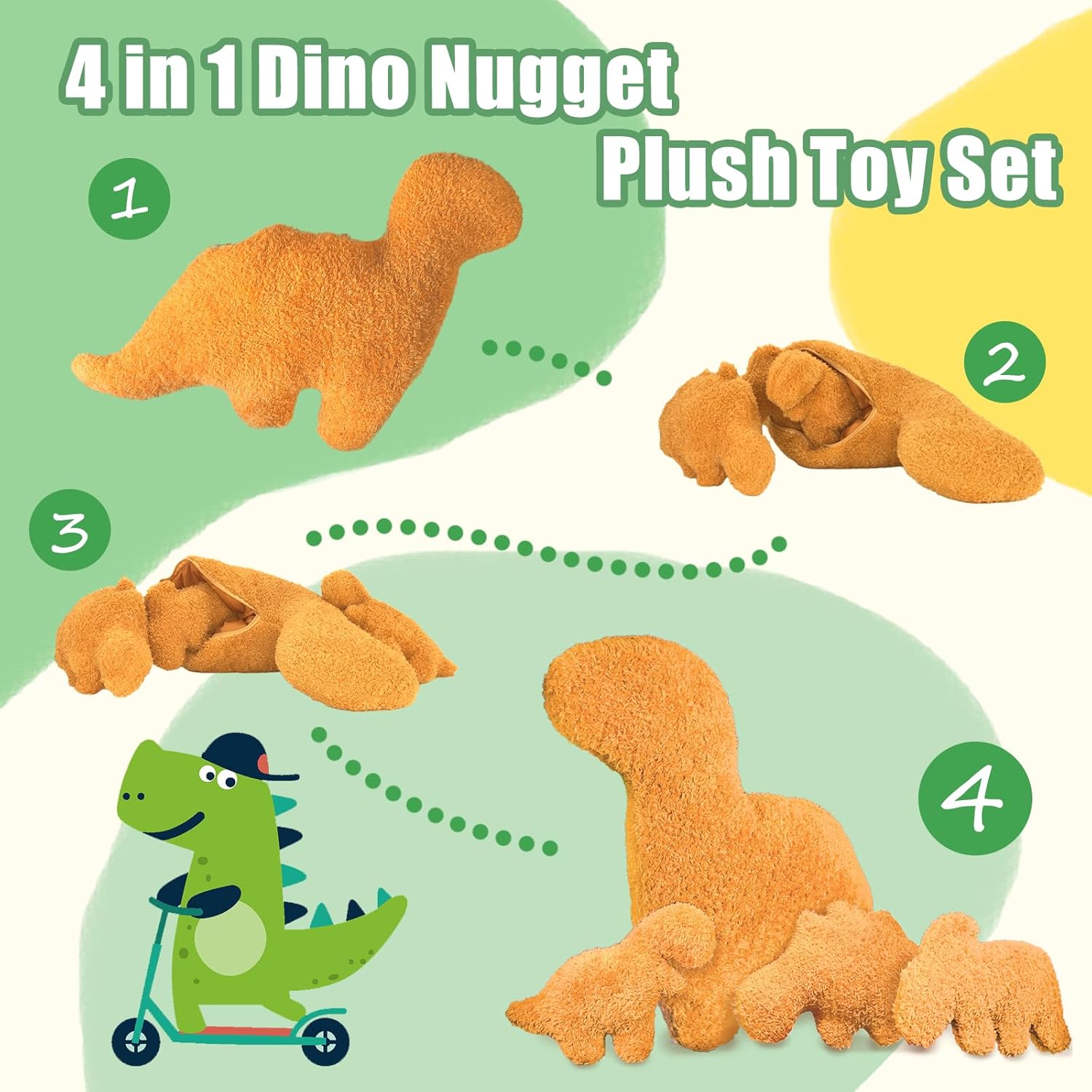 4 Pack Dino Nugget Pillow Set with Plush Toys