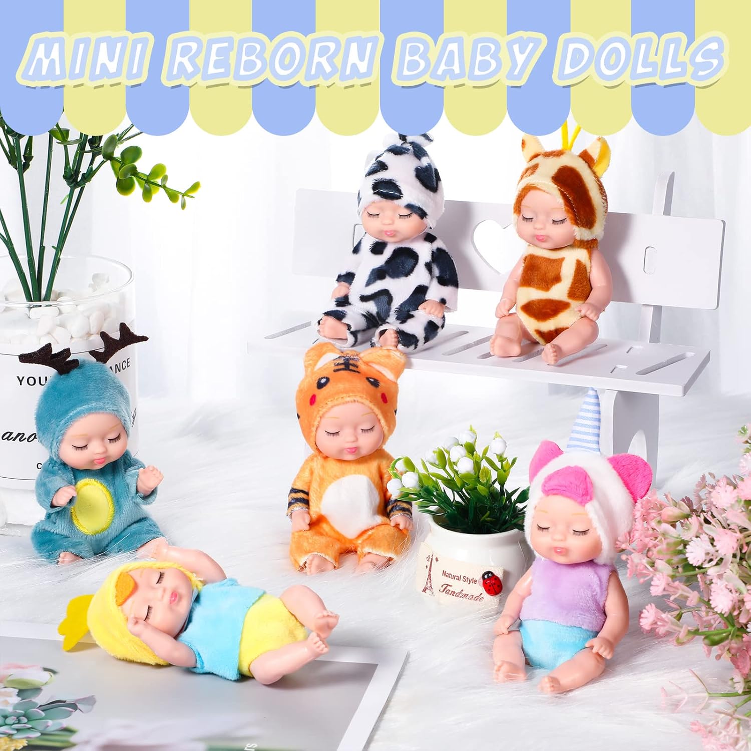 Leitee 6 Pcs 4 Inch Mini Baby Dolls with Animal Clothes