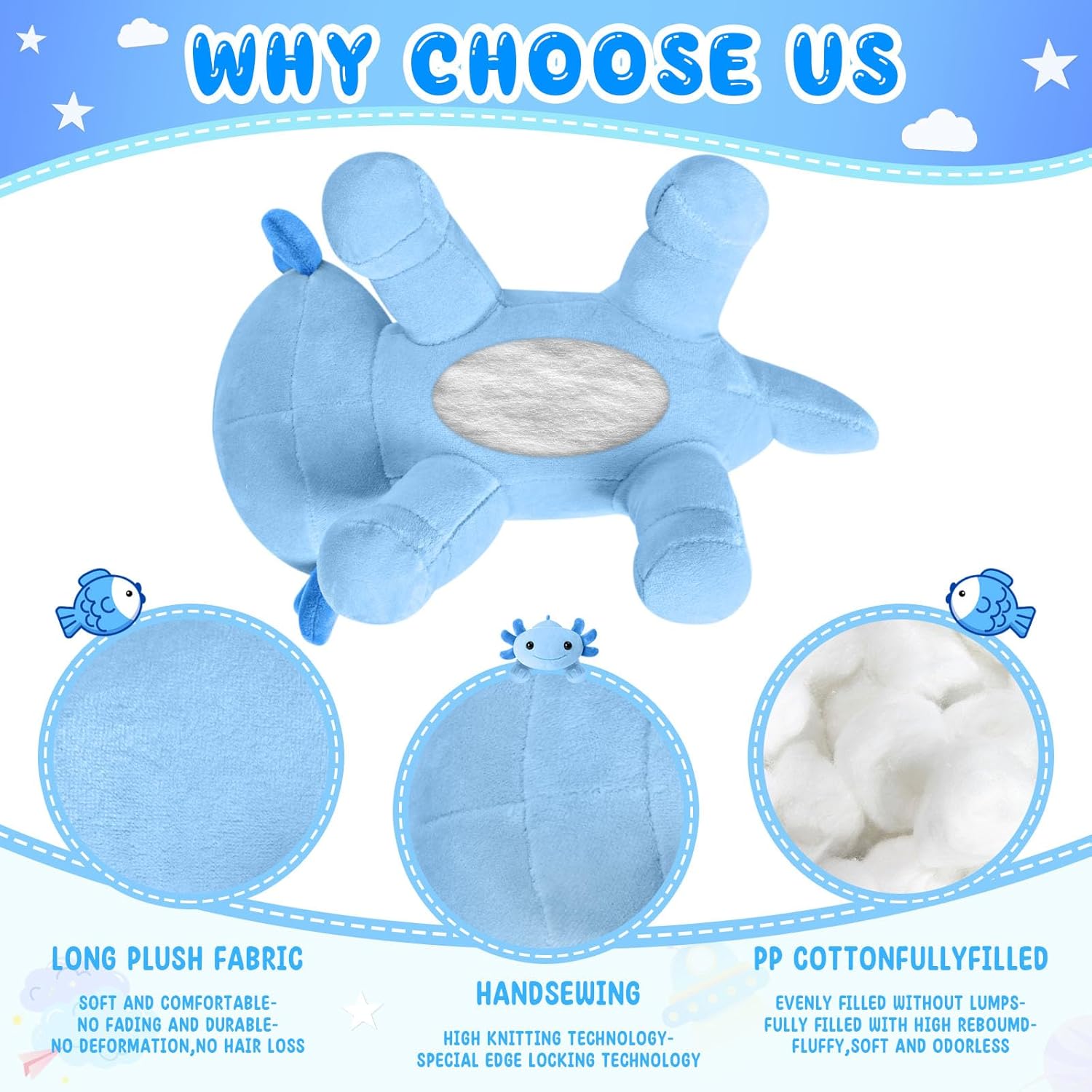 Soft Axolotl Plush Toy Blue 108 Inches