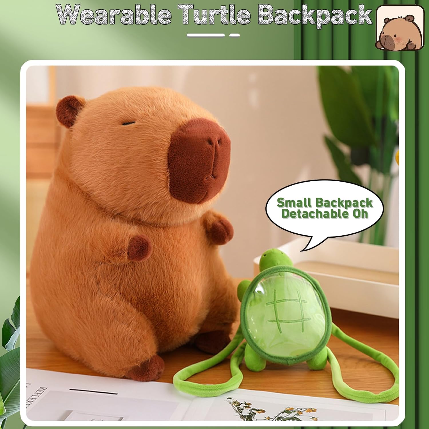 Capybara Plush Toy with Turtle Backpack 12 Inch 1