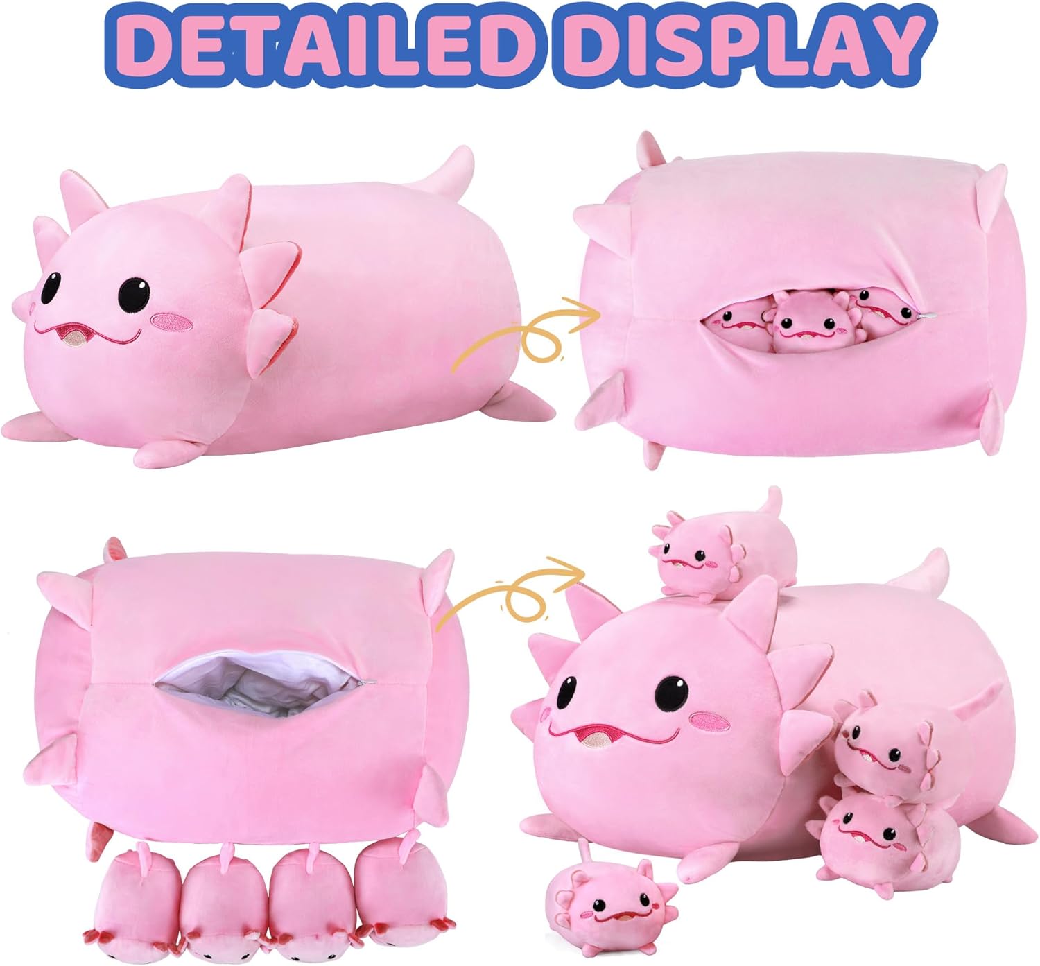 YIIQUWEN Axolotl Plush Family Set with 4 Baby Pillows