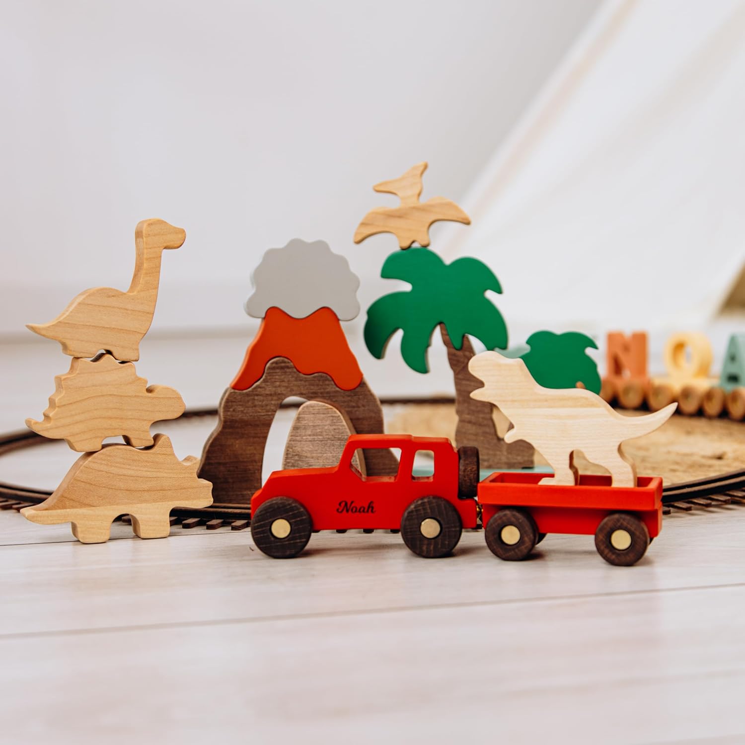 Personalized Wooden Dino Toy Set for Kids
