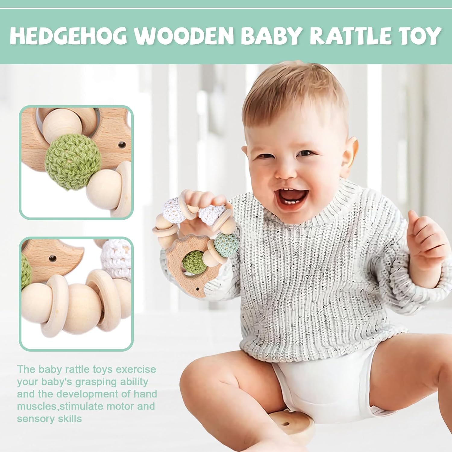 6 Pieces Wooden Baby Rattle Toy Set for 0-6 Months