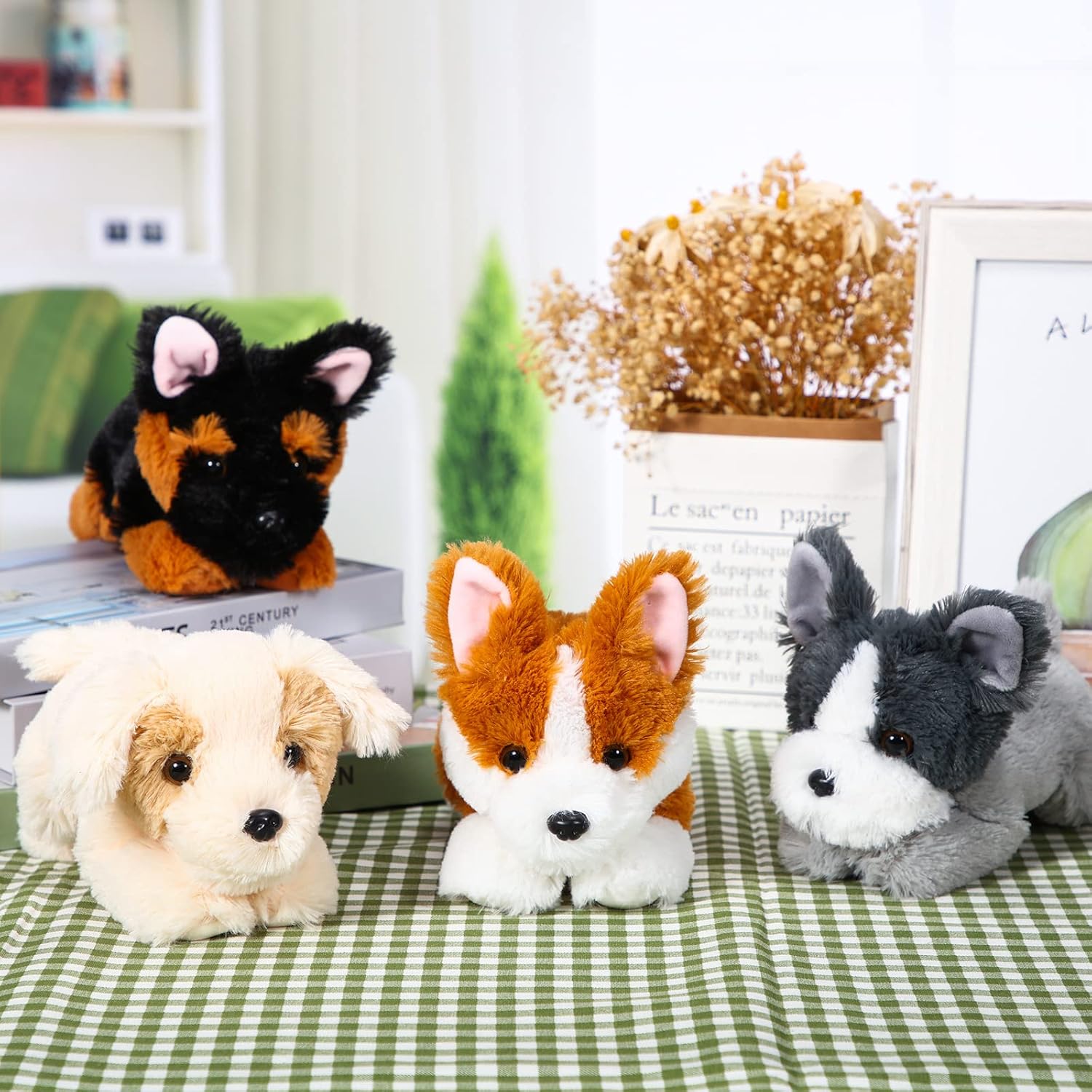 4 Pack 8 Inch Dog Plush Stuffed Animal Pillow Set