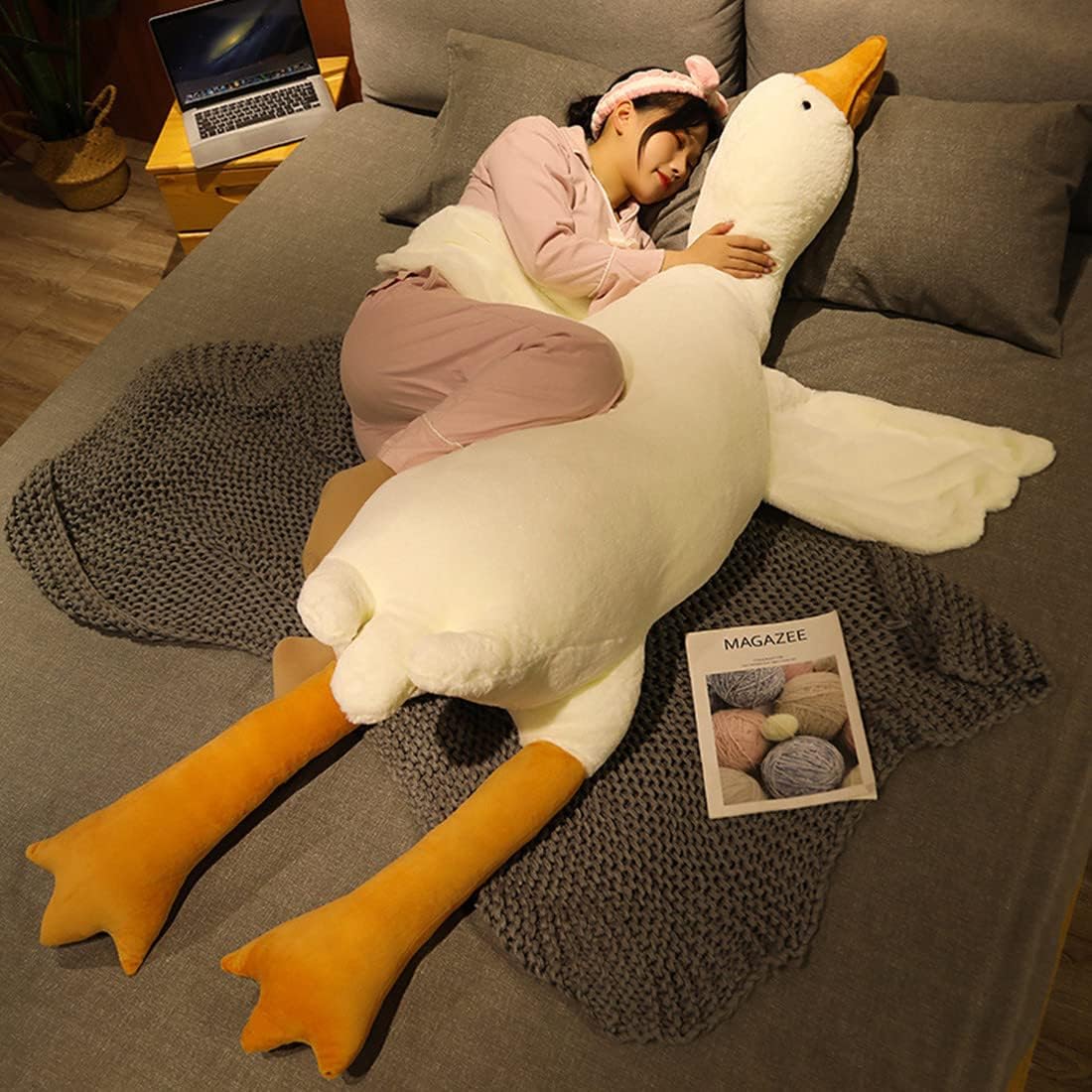 FANGYU Goose Plush Pillow Toy Big White Swan for Everyone