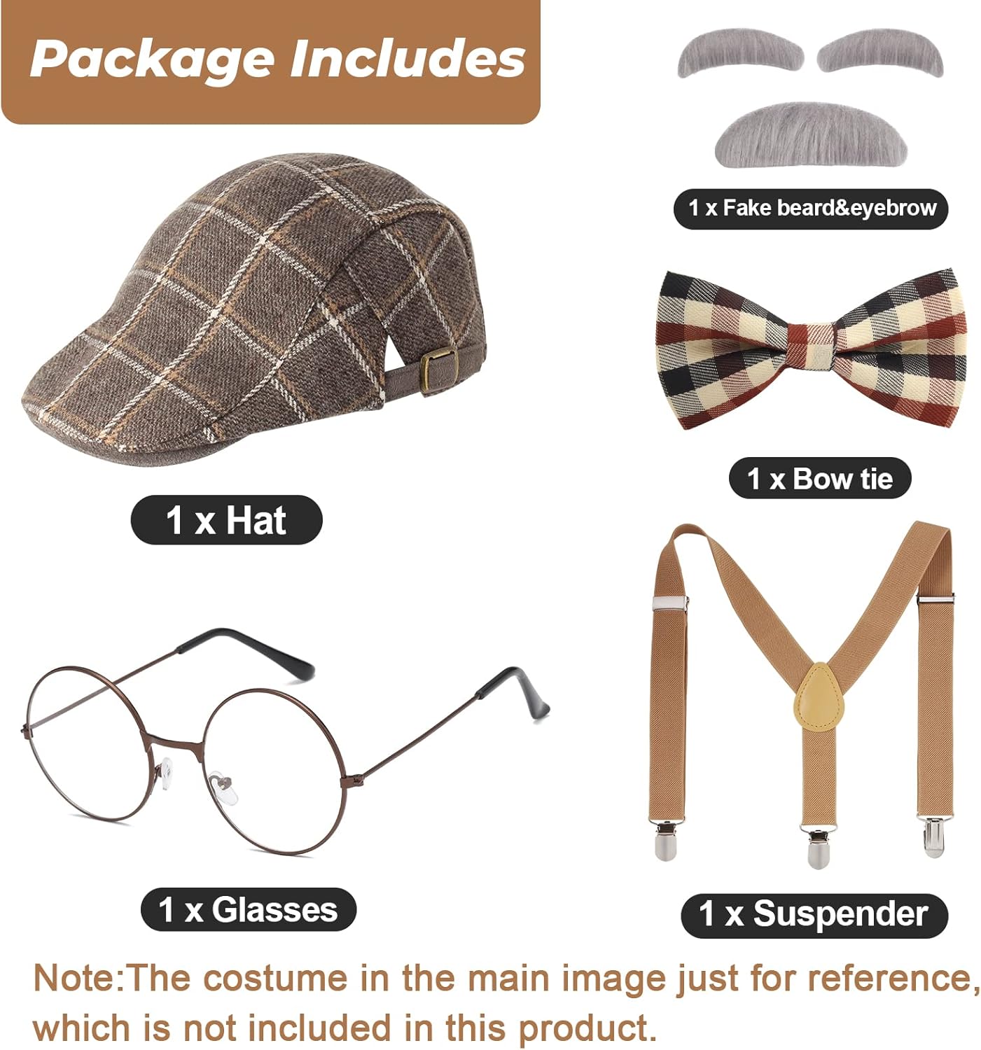 Keymall Old Man Costume for Kids with Beret Hat