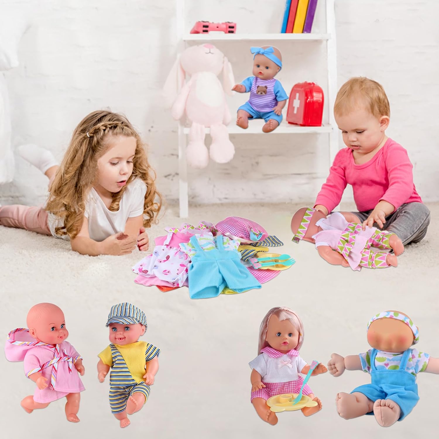 Young Buds 10 Sets Baby Doll Clothes with Schoolbag Cutlery Toys