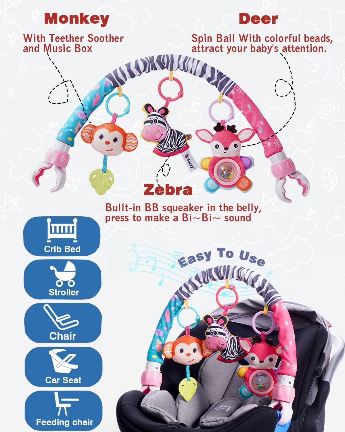 PauHami1ton Baby Mobile with Hanging Toys - Pink Zebra Design