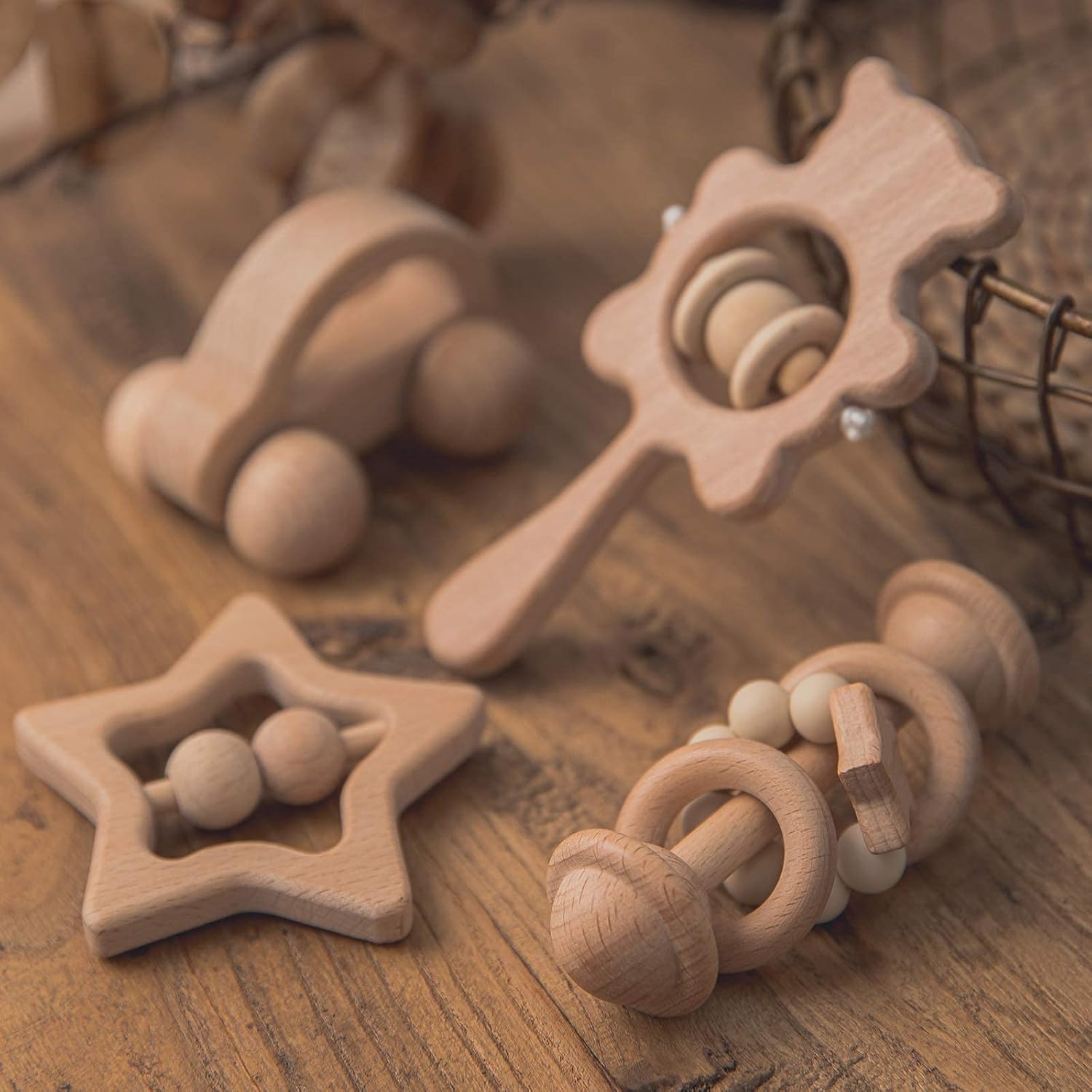 HI BABY MONMENT 4PC Wooden Rattle Set for 36 Months