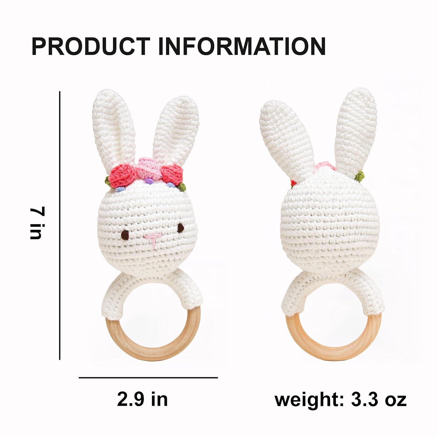 Bunny Rattles Toy for Toddlers Handmade Woolen with Safety Testing
