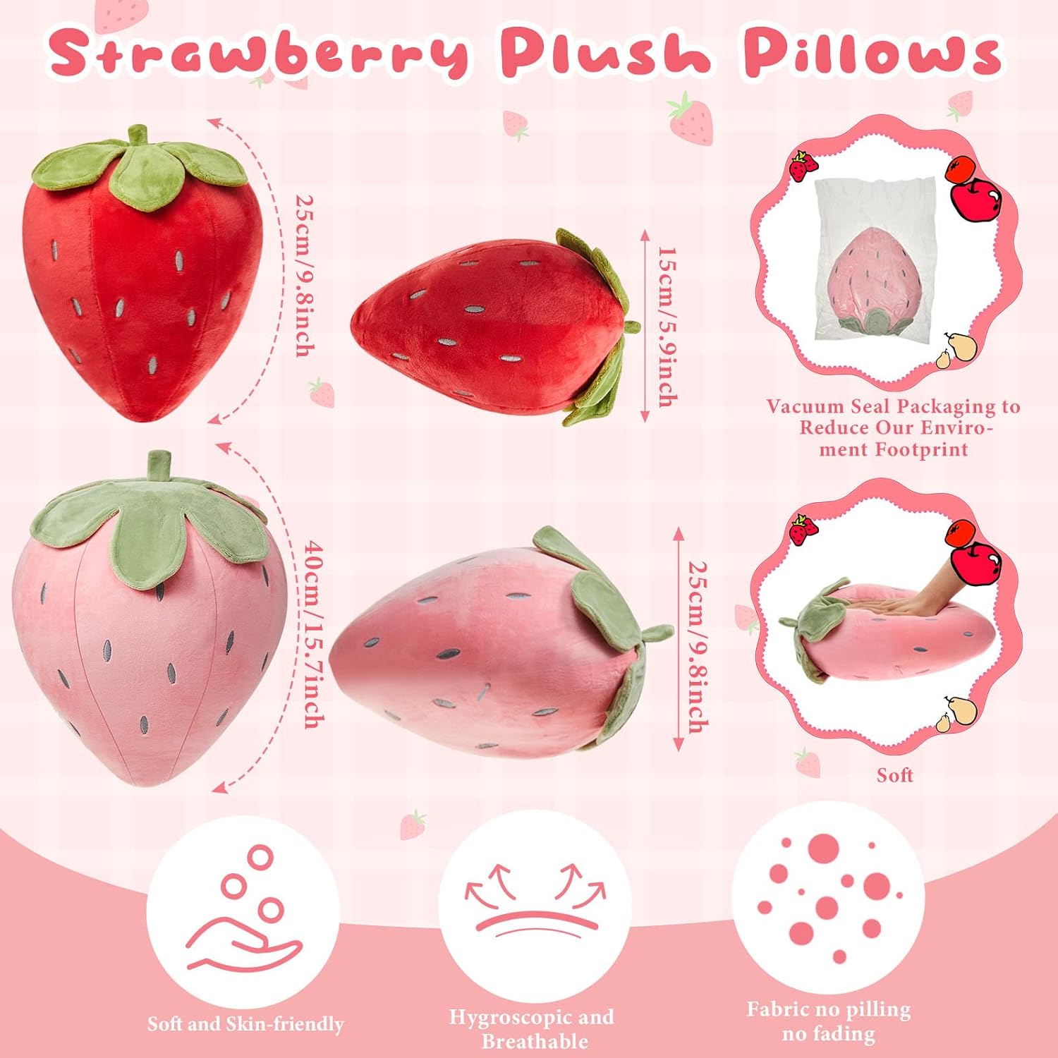 Juexica 2 Pcs Strawberry Plush Pillows Kawaii Decor