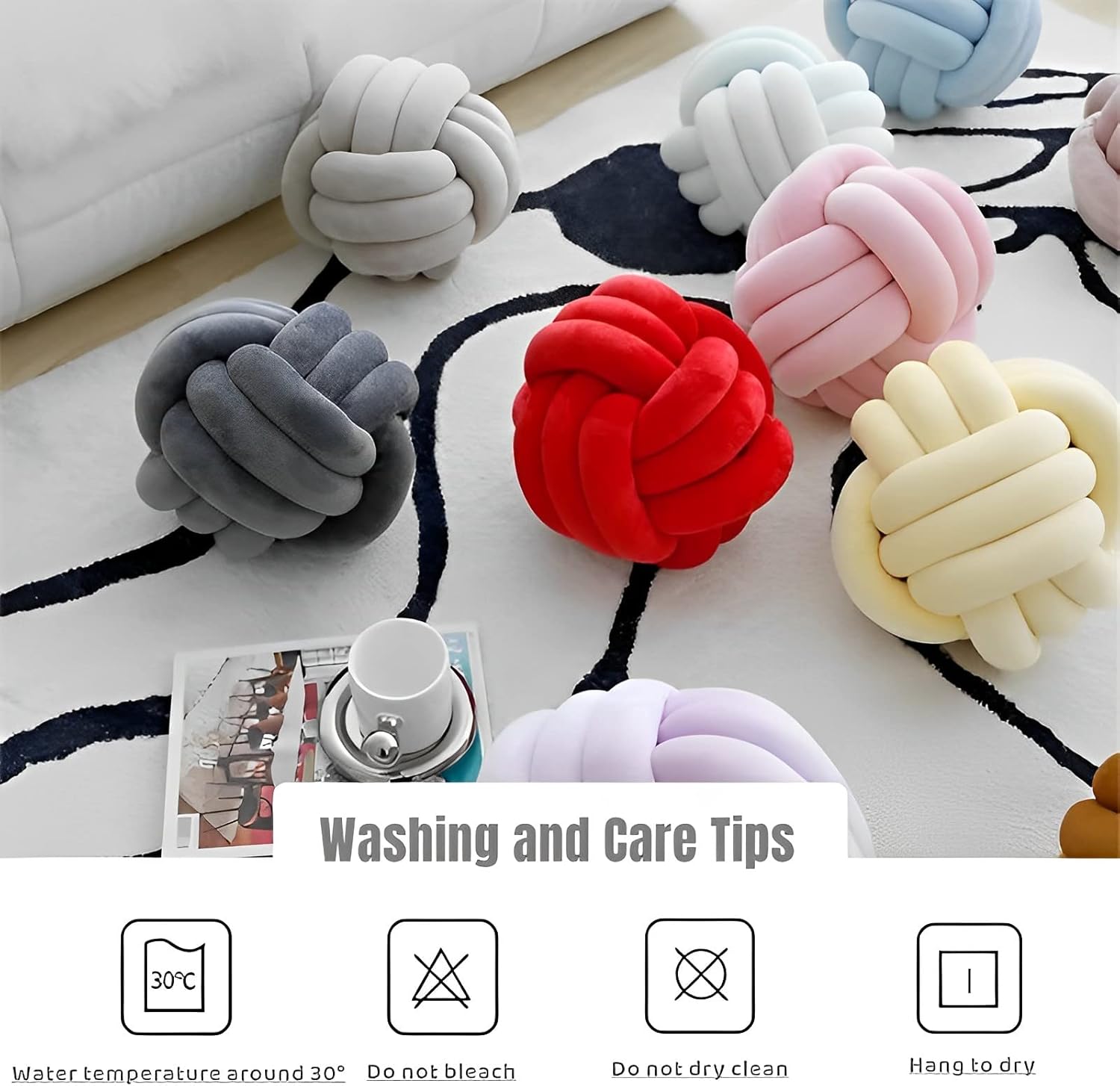 KEBAIHUA Knot Ball Pillow Handmade Plush Throw Cushion for Kids Room 1
