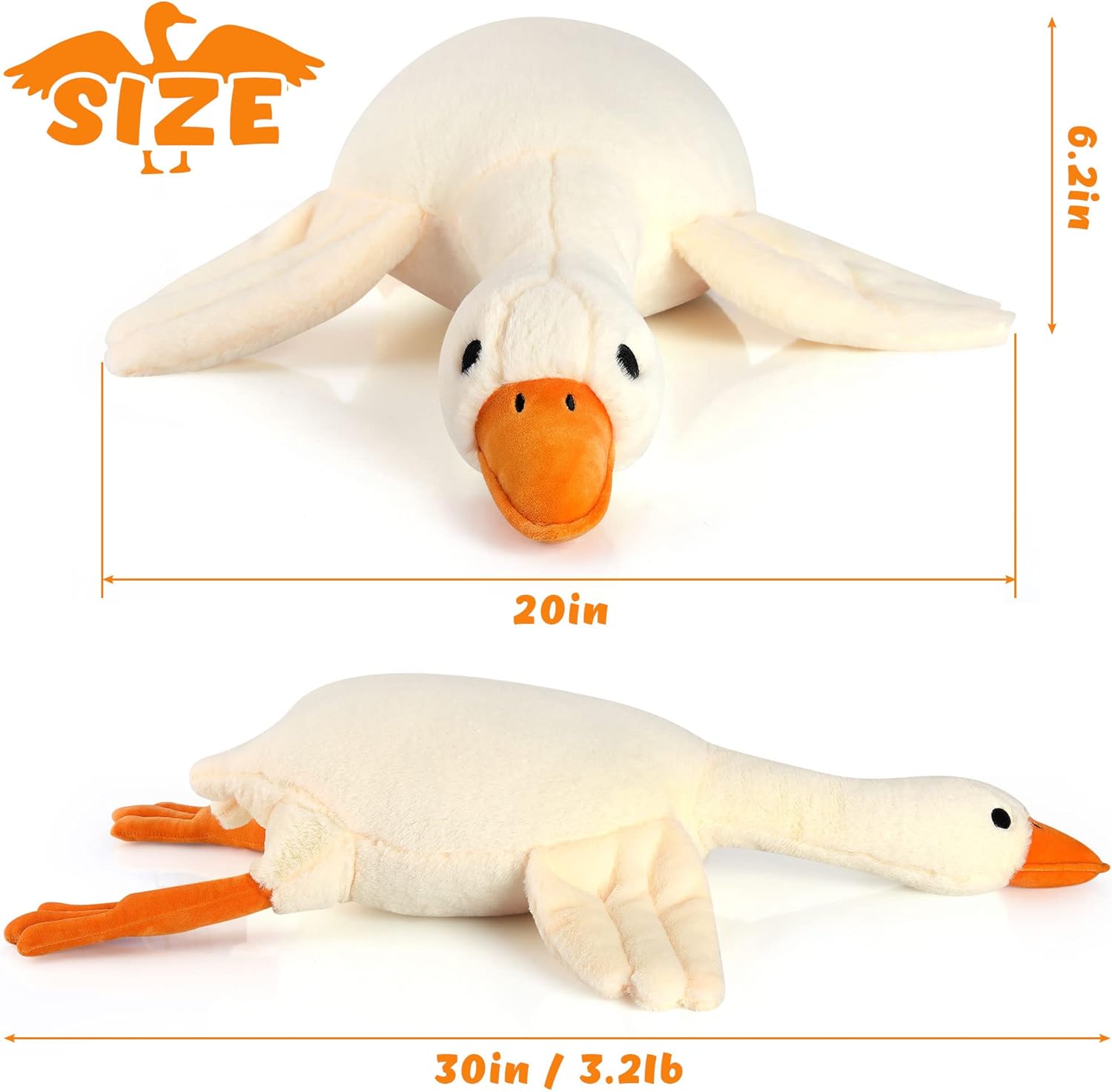 30 Inch White Swan Weighted Plush Pillow Toy