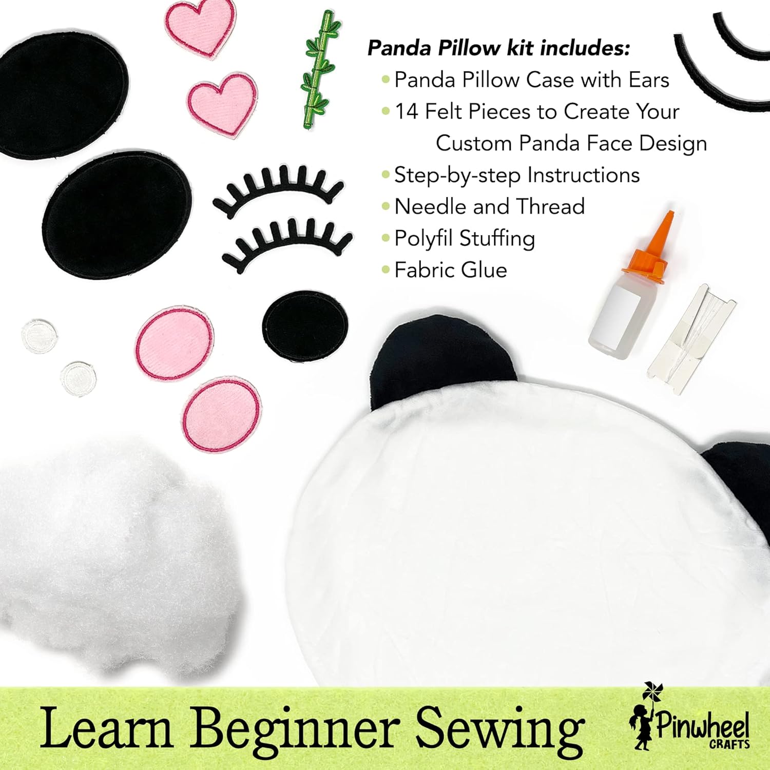 Beginner Sewing Kit for Kids 8-12 - Panda Pillow DIY Craft