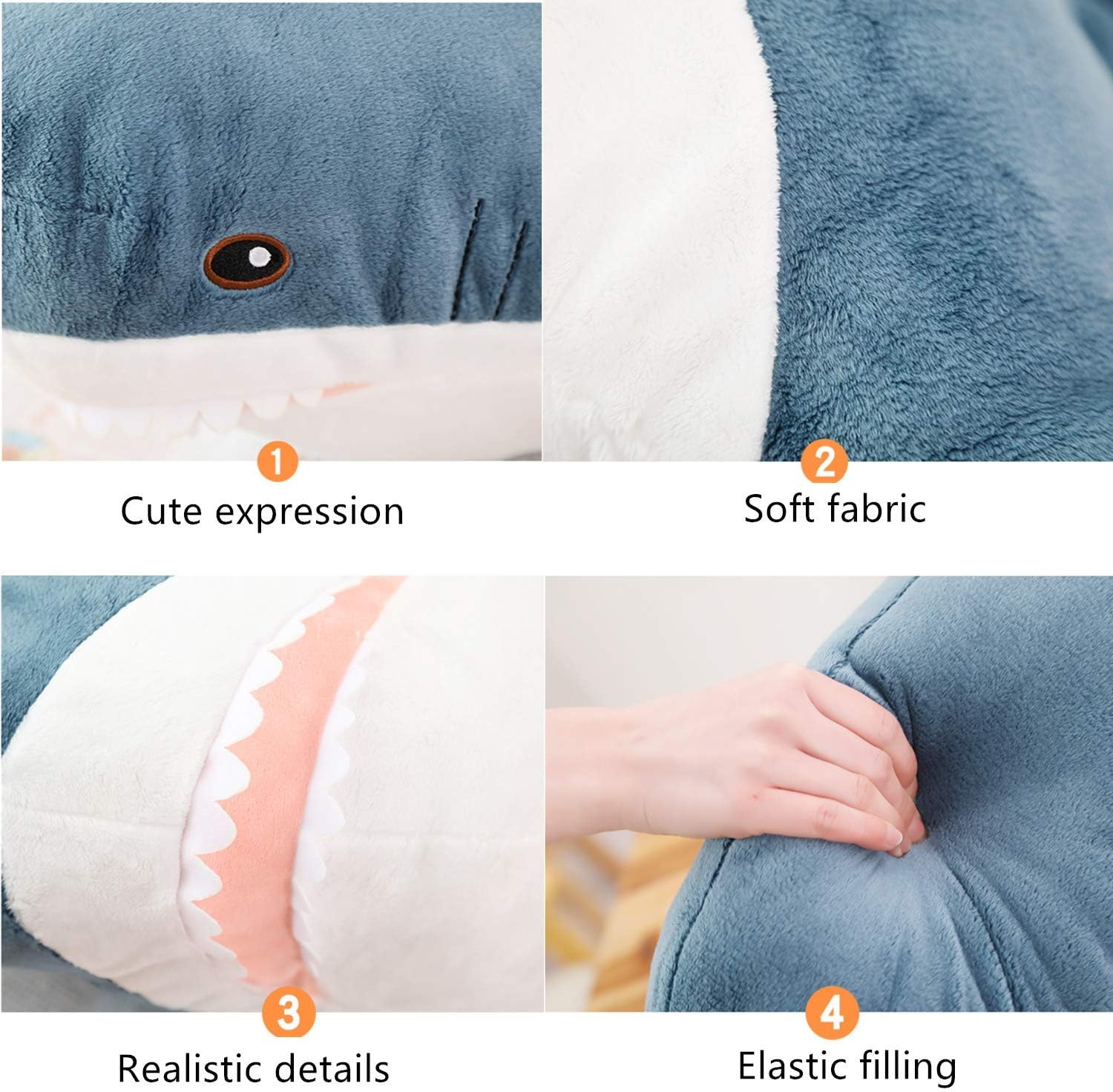 Xiaohong 39 Inch Giant Shark Plush Pillow