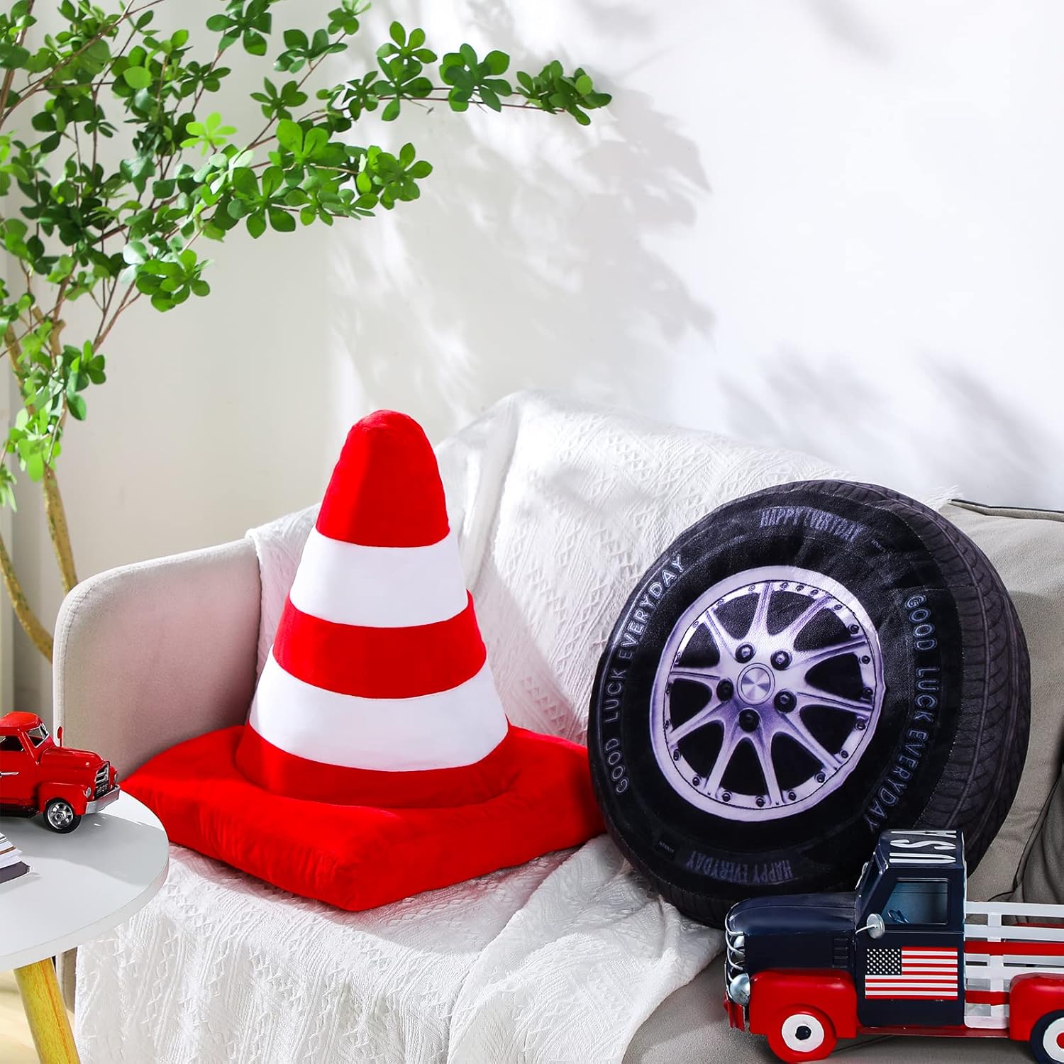 Woanger 2 Pcs Car Room Decor Plush Pillow Set