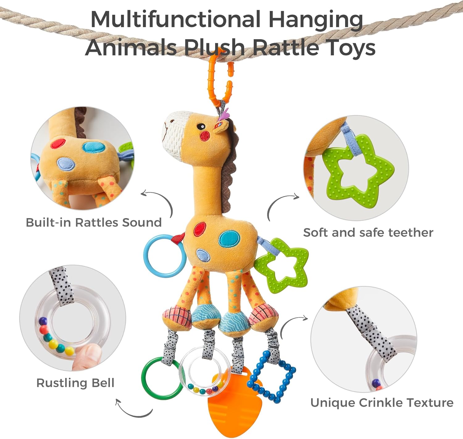 TUMAMA Giraffe Hanging Rattle Toy for Newborns
