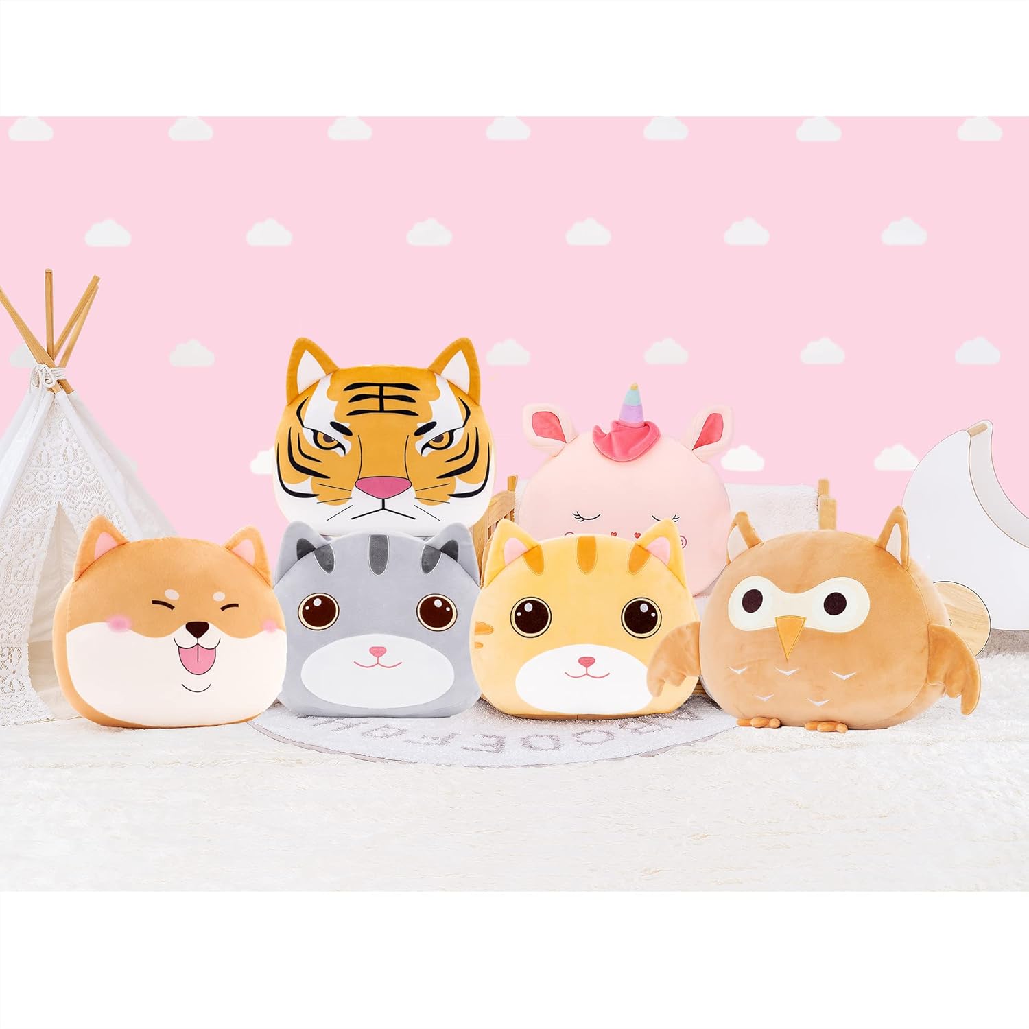 Cat Plush Pillow Toy for Kids Gray 15 Inches