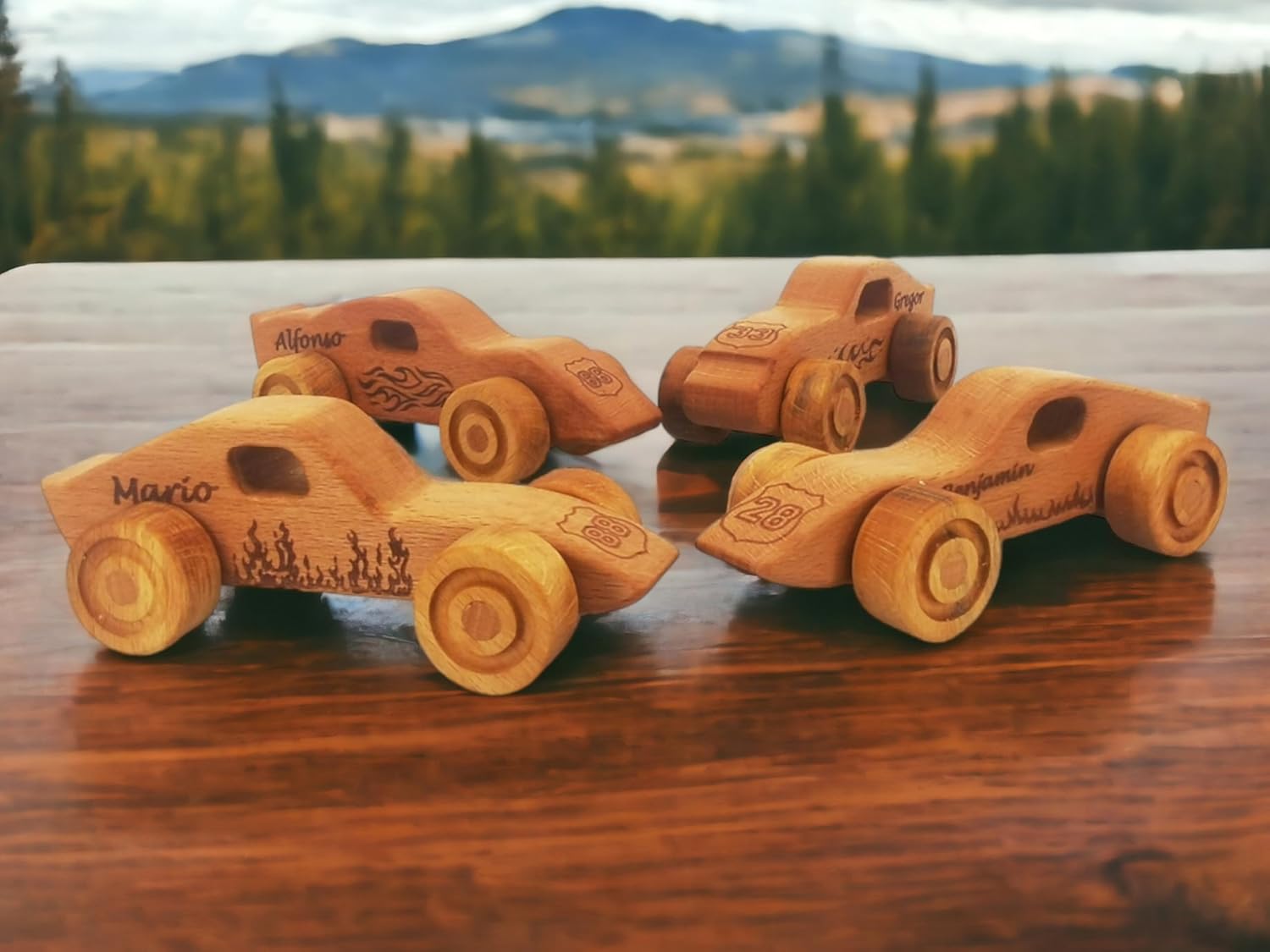 Personalized 4 Pcs Wooden Toy Cars For Toddlers 1-3