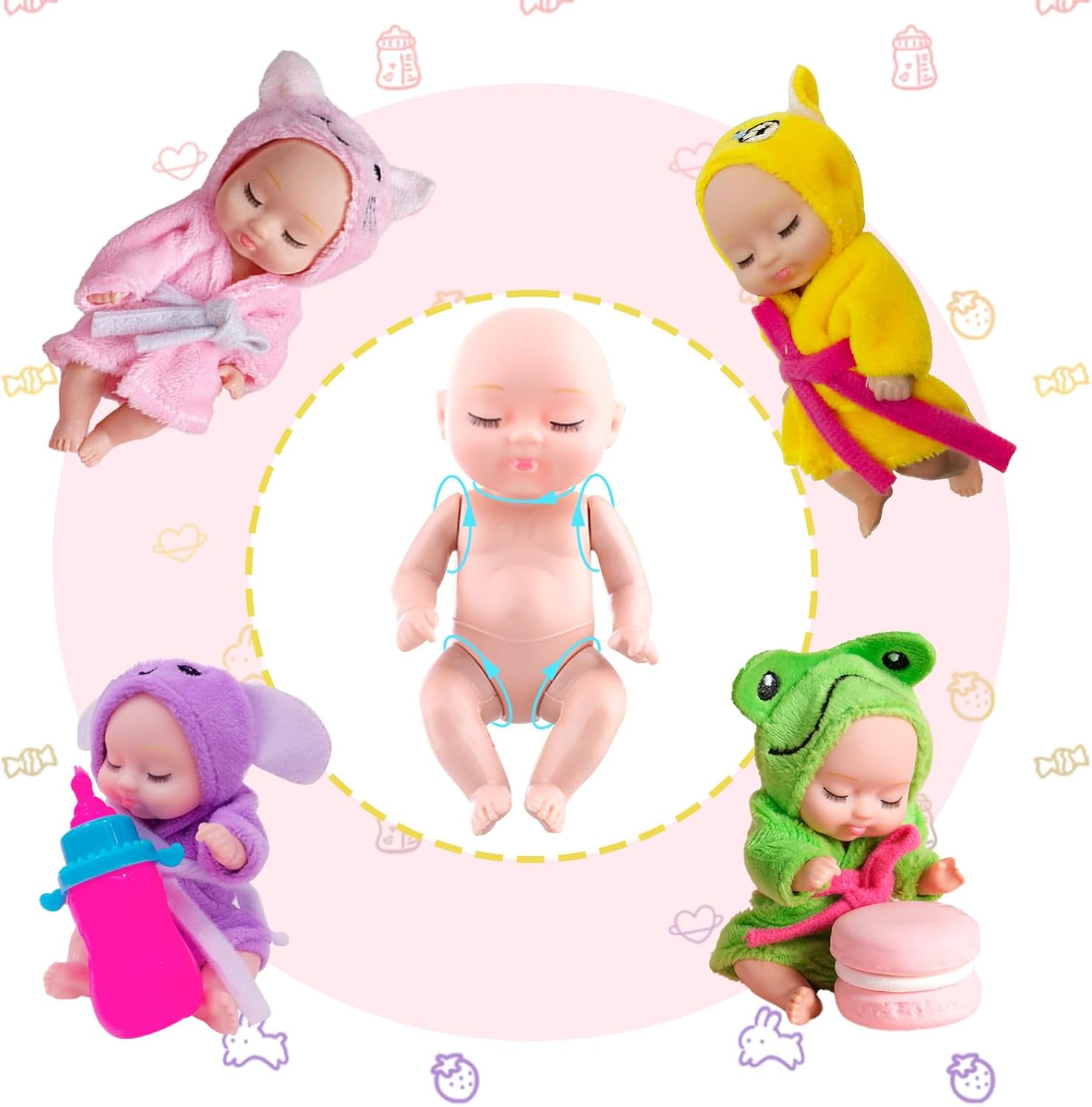 Carreuty 6 Piece Mini Baby Doll Set with Clothes and Hats