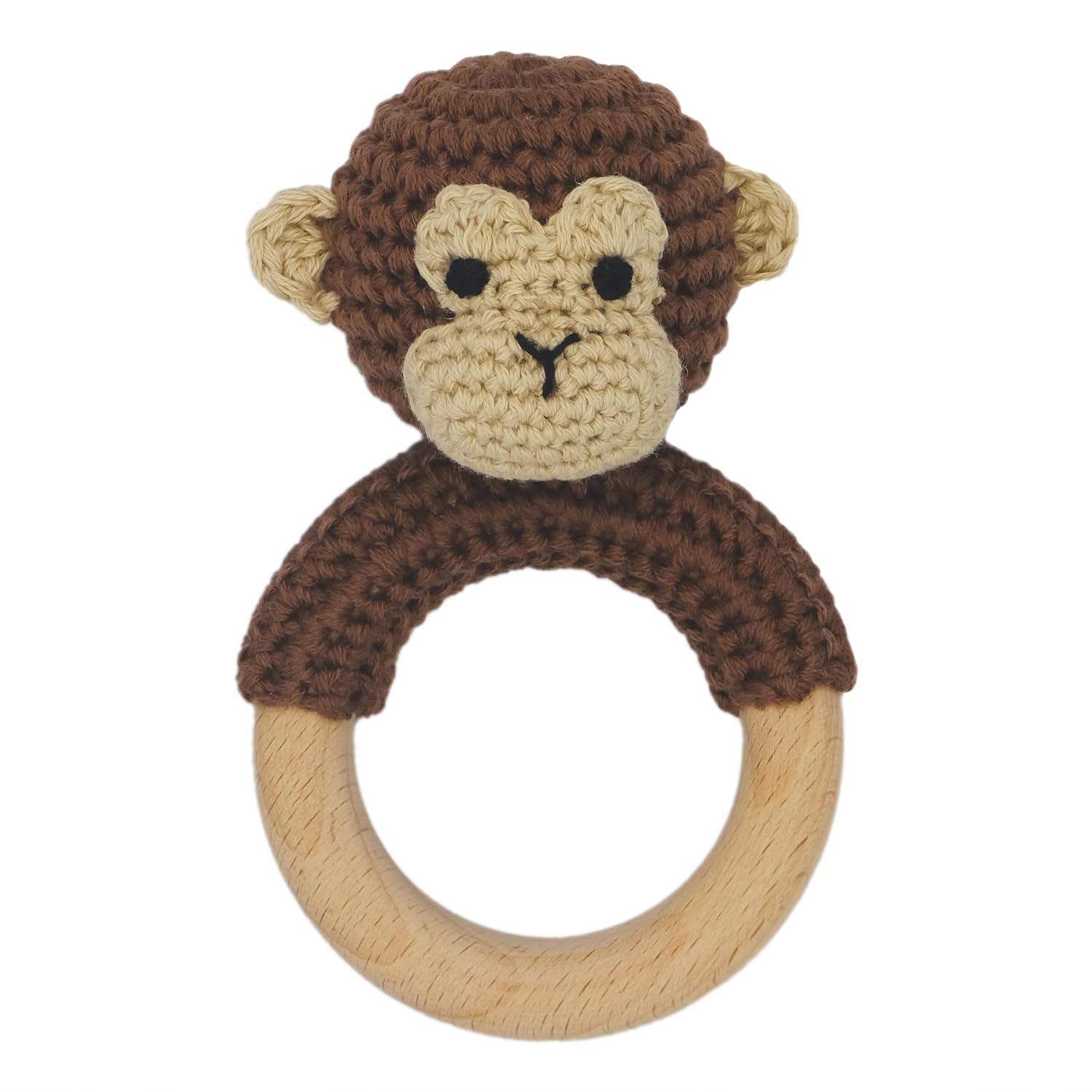 Joliecraft Brown Monkey Wooden Rattle with Teether