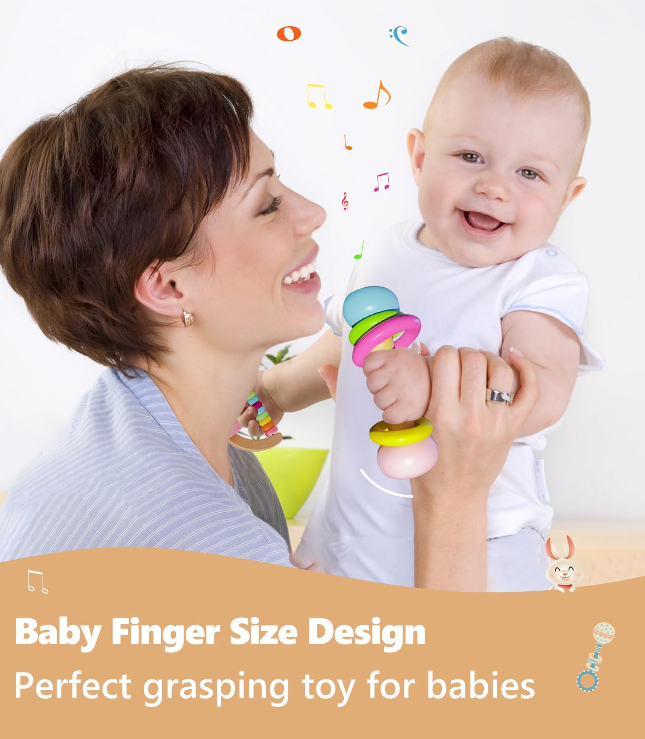 Montessori Wooden Rattle Teether Play Kit for Babies 0-12 Months