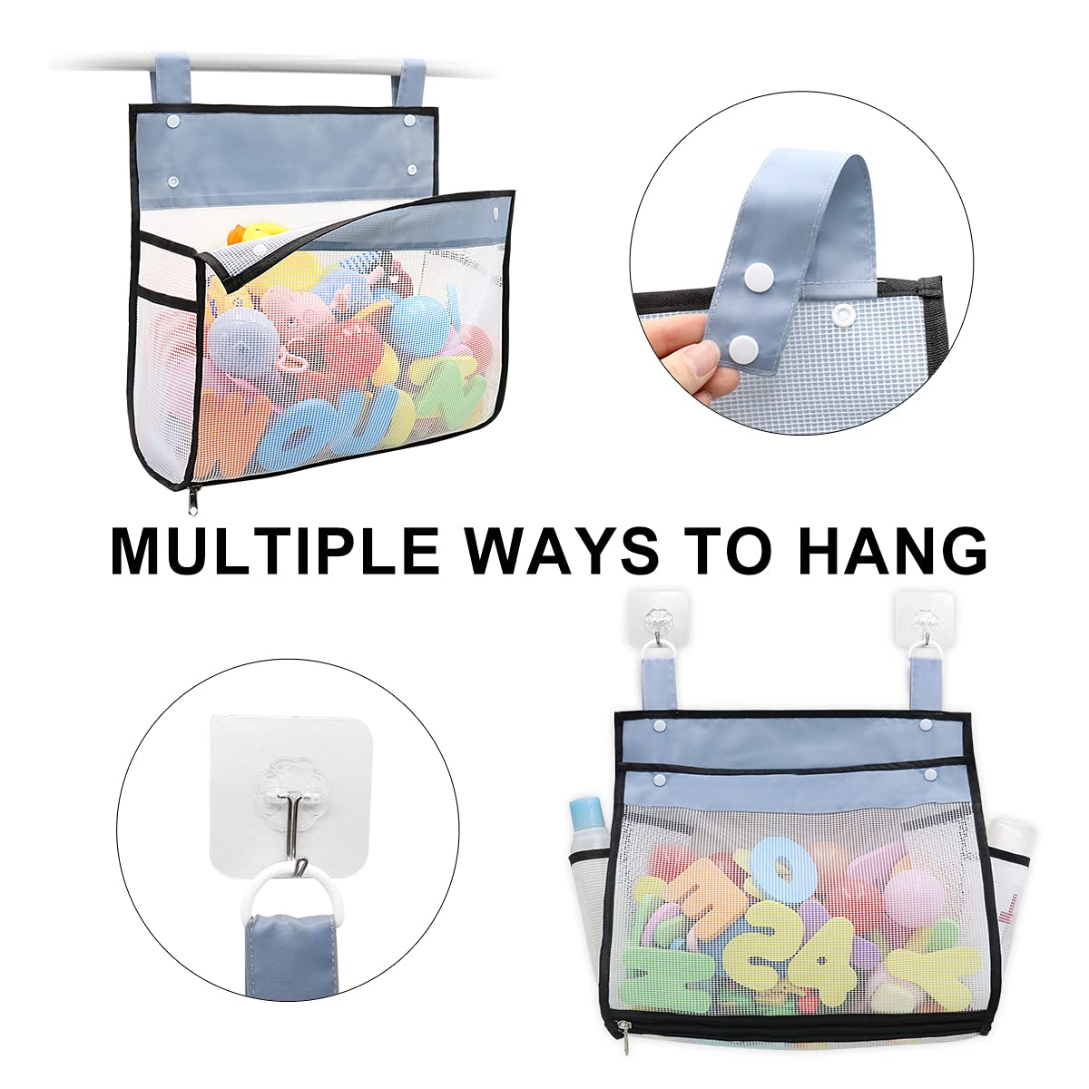 Muchfun Bath Toy Organizer With Hooks and Zipper