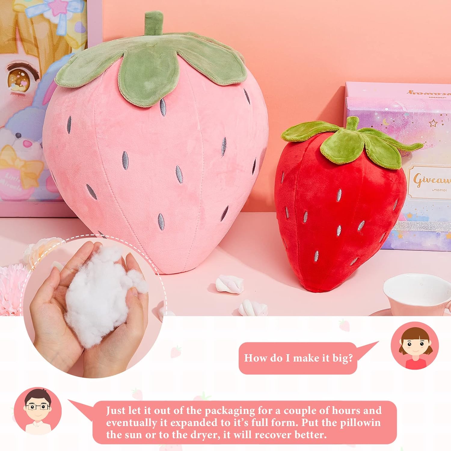 Juexica 2 Pcs Strawberry Plush Pillows Kawaii Decor