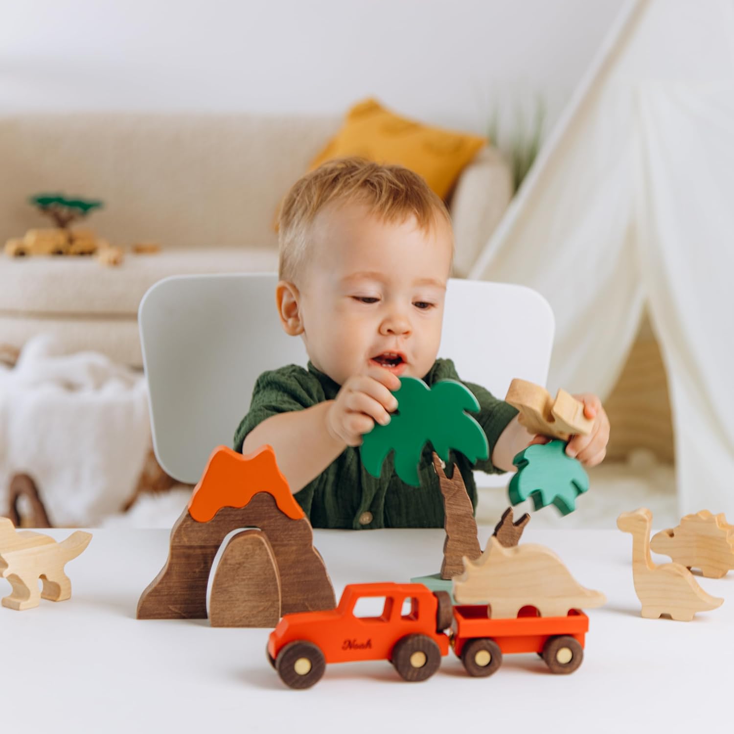 Personalized Wooden Dino Toy Set for Kids