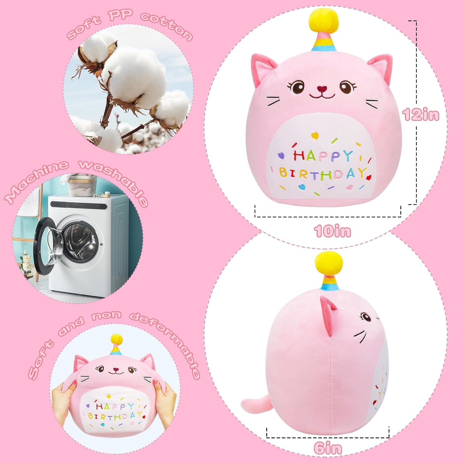 LICSOR 12 Inch Plush Unicorn Cat Birthday Pillow