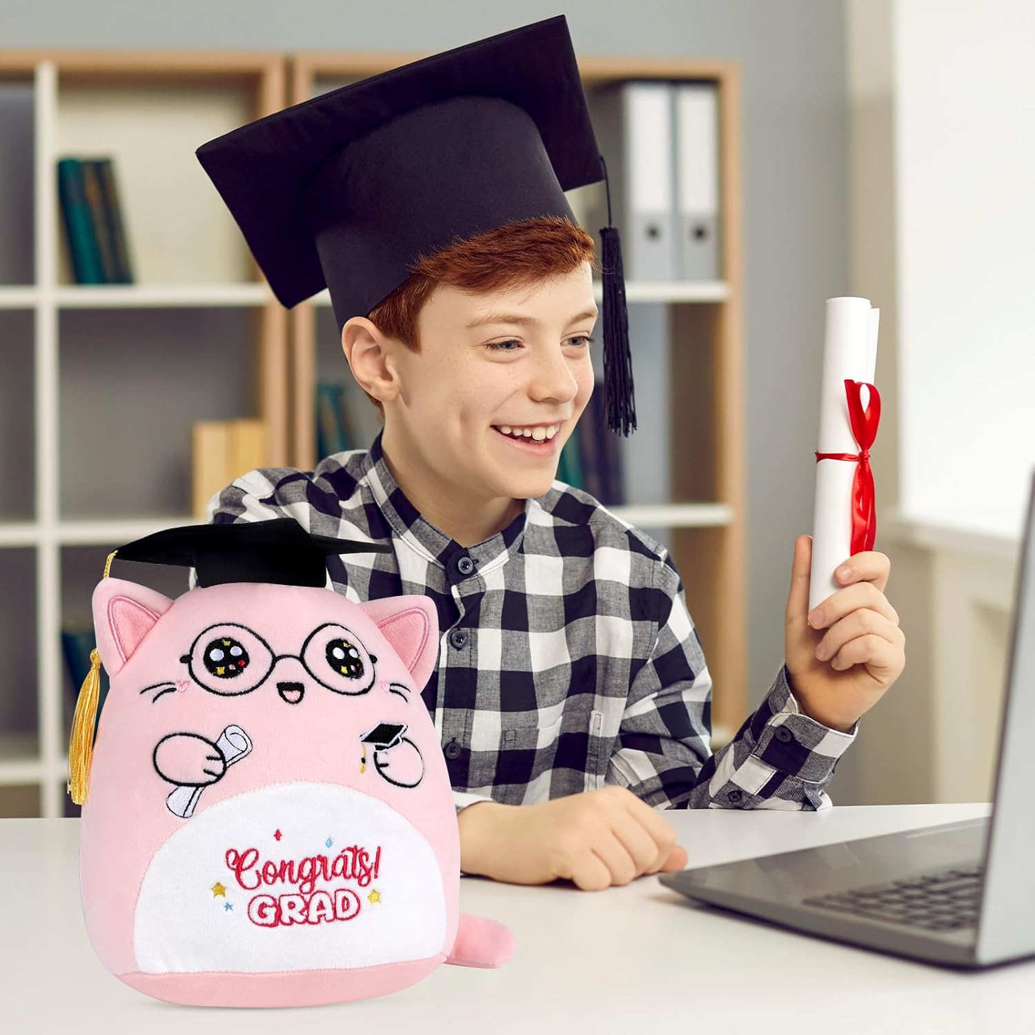 Graduation Stuffed Animal 2025 Pink Cat Plush Pillow