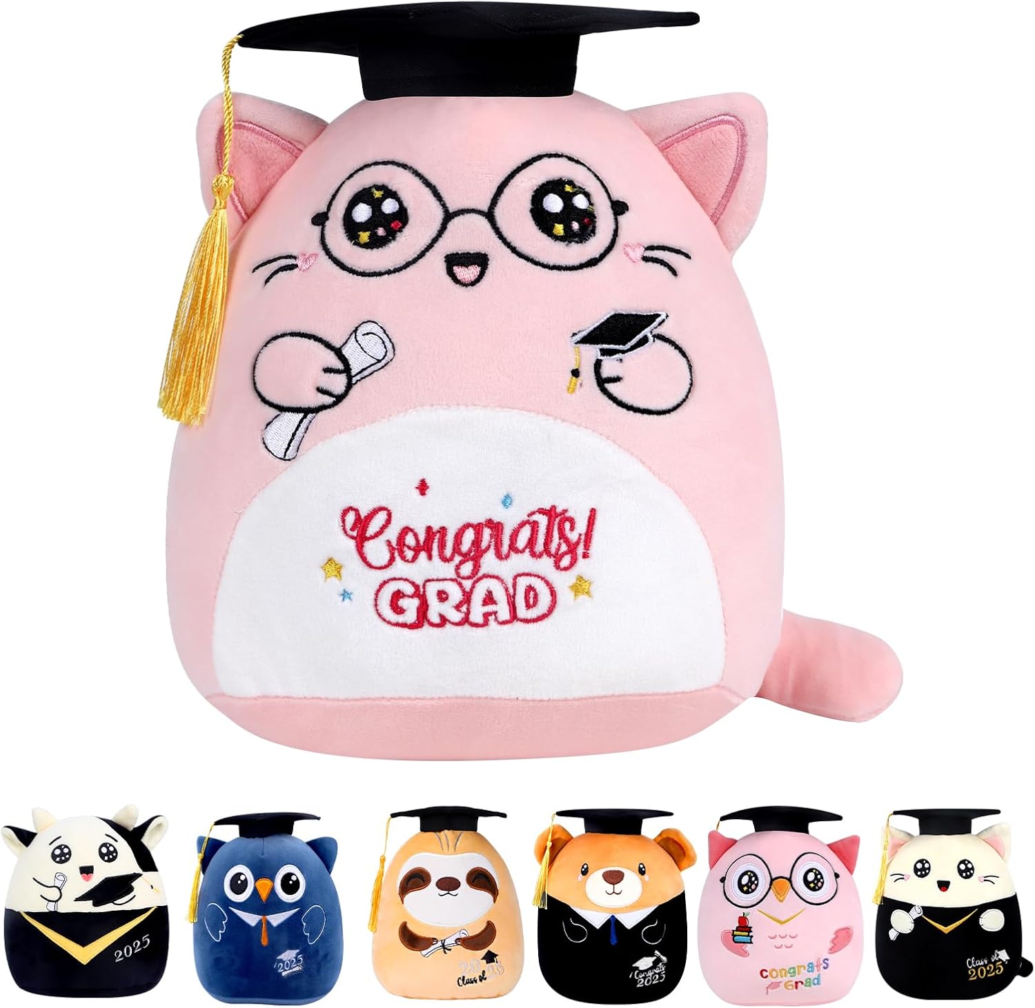Graduation Stuffed Animal 2025 Pink Cat Plush Pillow