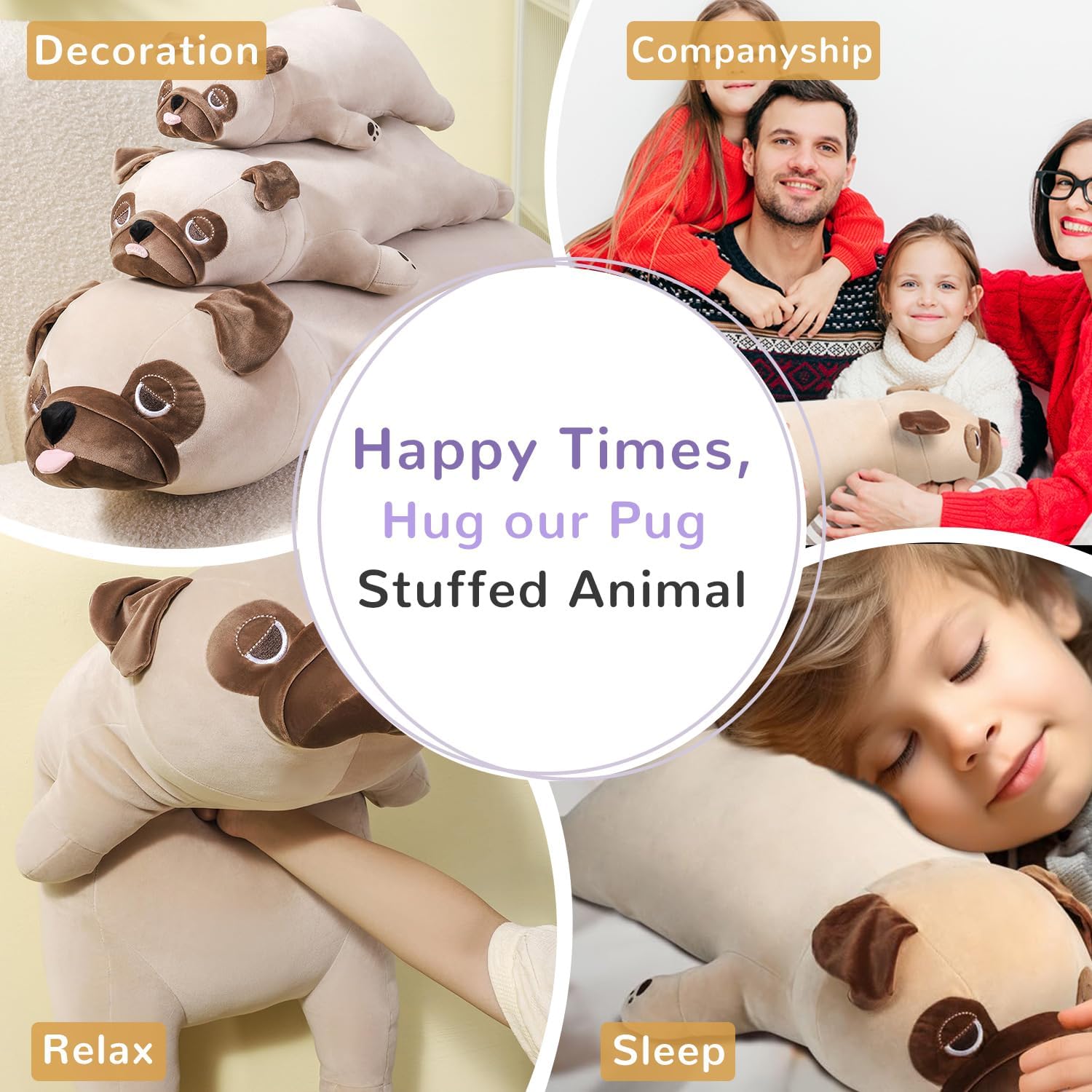 ZPIUU 15 Weighted Pug Plush Pillow Toy