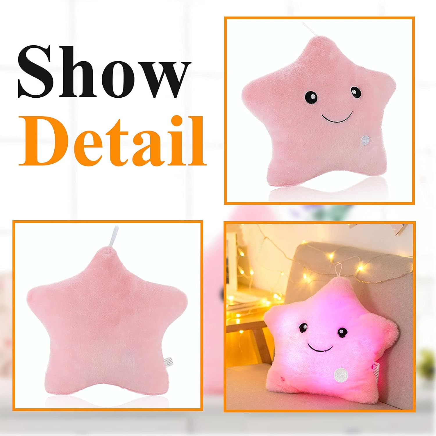 KAHEAUM Kids LED Star Throw Pillow Decorative Gift