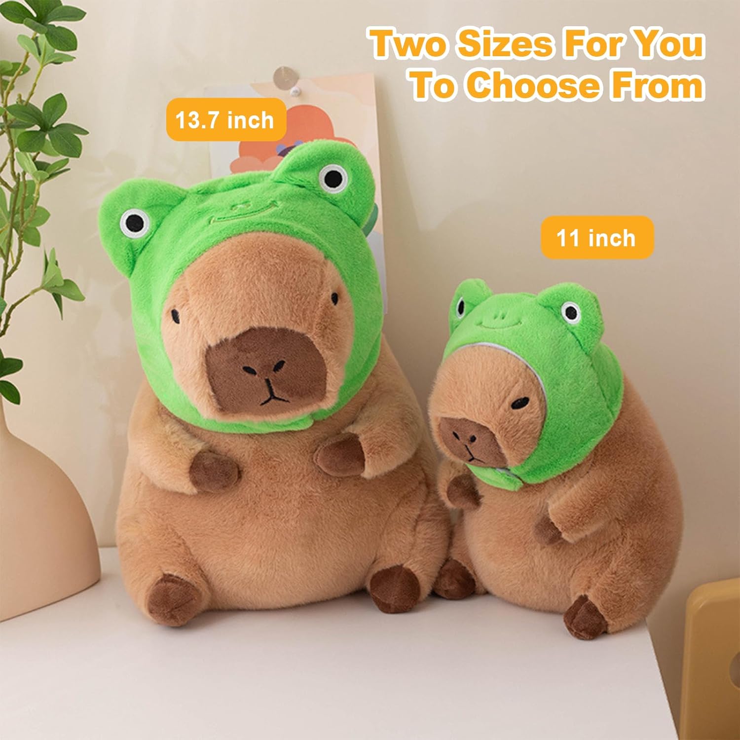 Ditucu Capybara Plush Pillow with Frog Hat