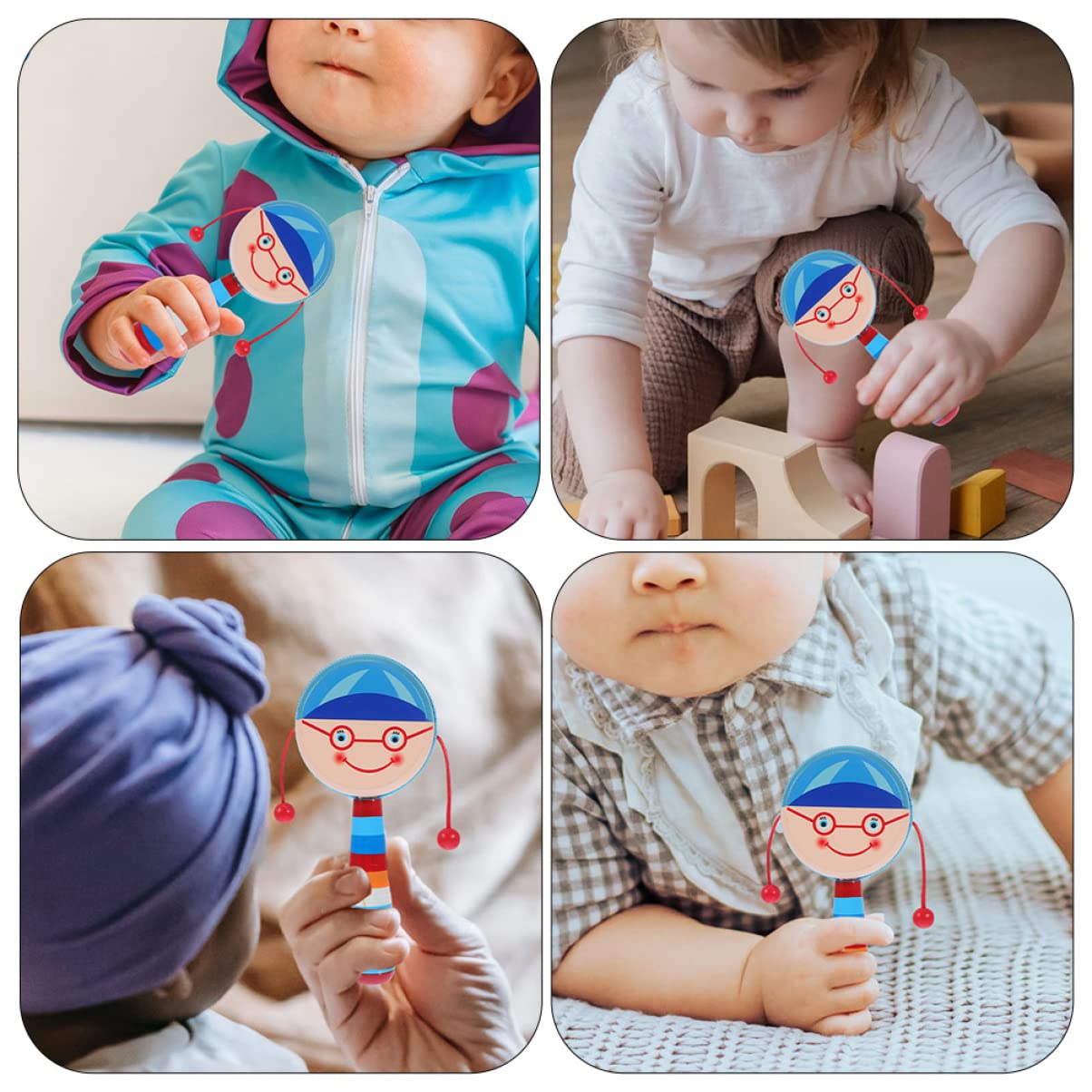 DECHOUS Hand Wooden Rattle Toy 2pcs Baby Development