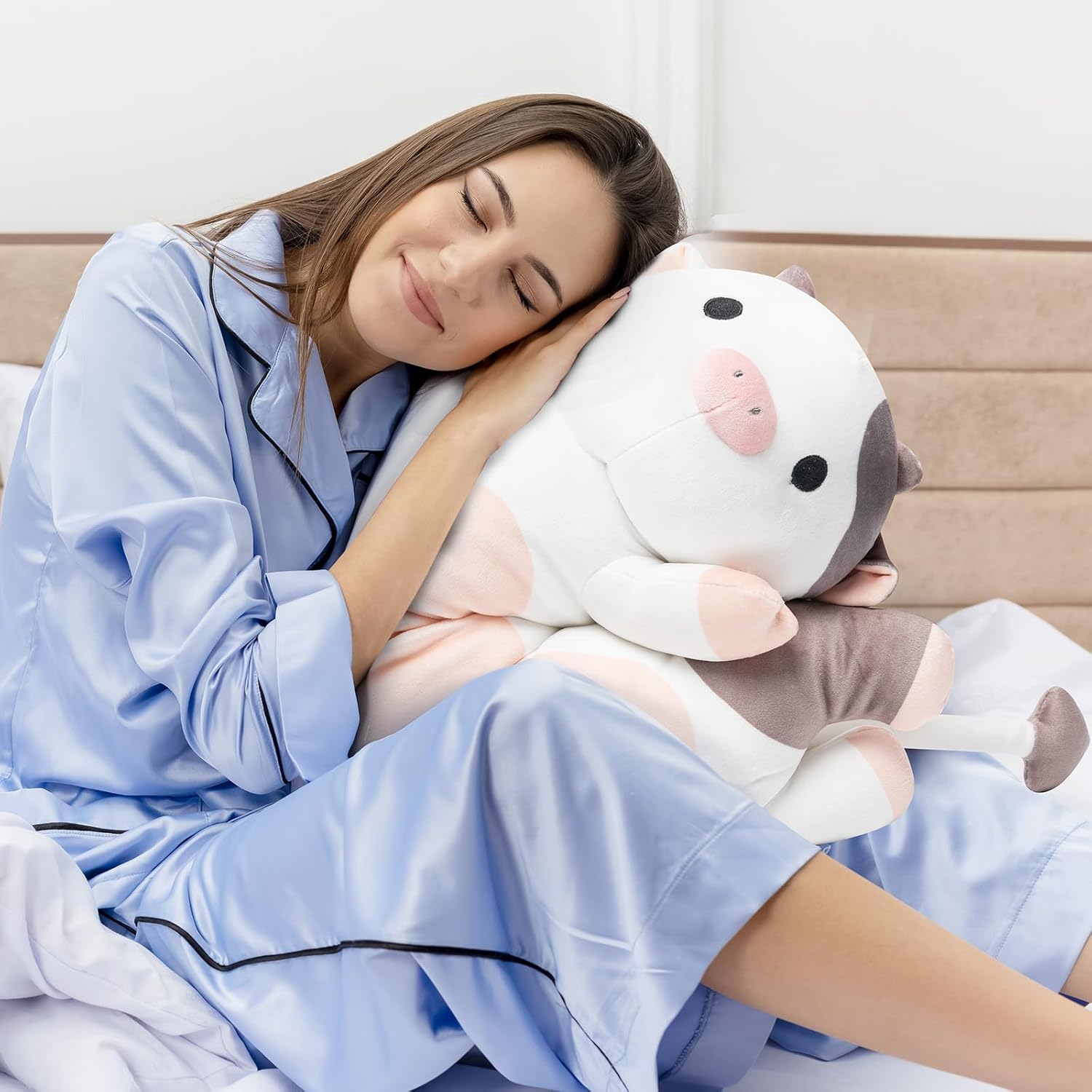 Mewaii Long Plush Cow Pillow for Cuddling and Comfort