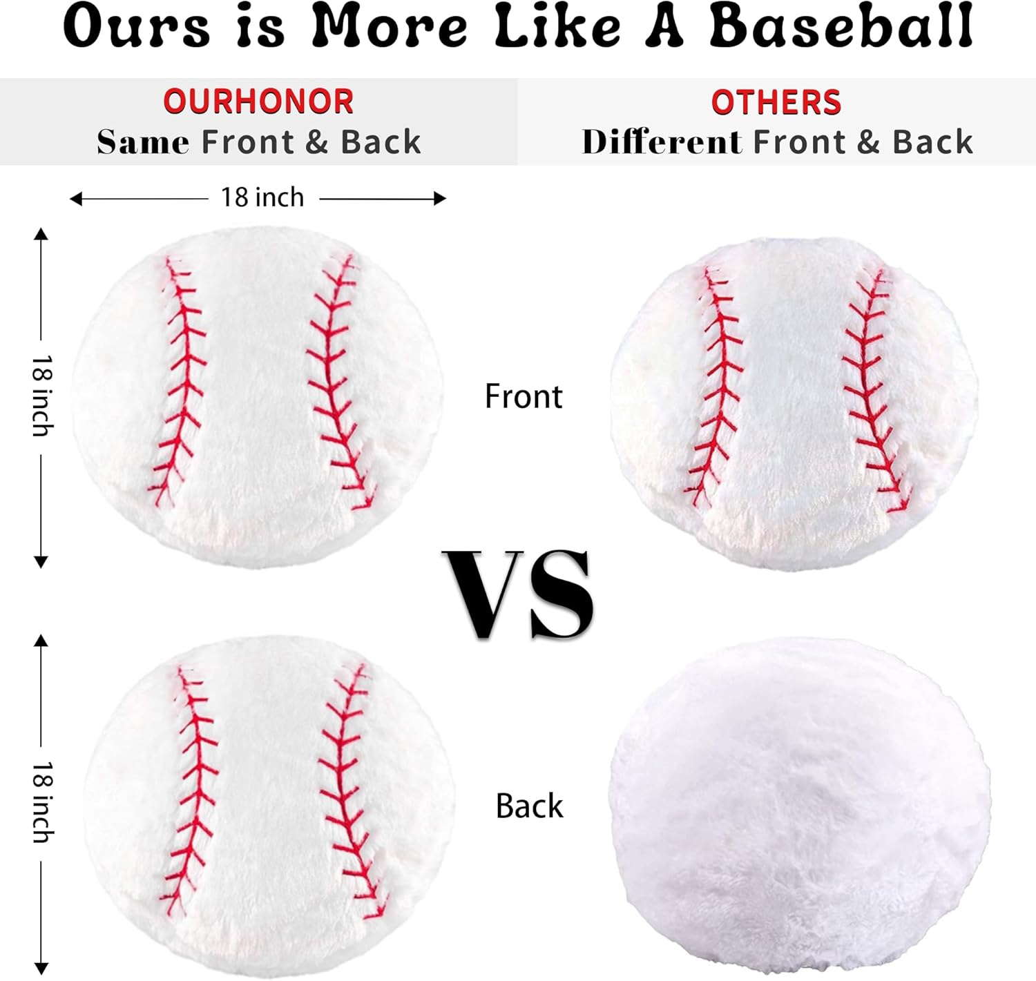 OurHonor 18 Inch Baseball Plush Pillow Toy