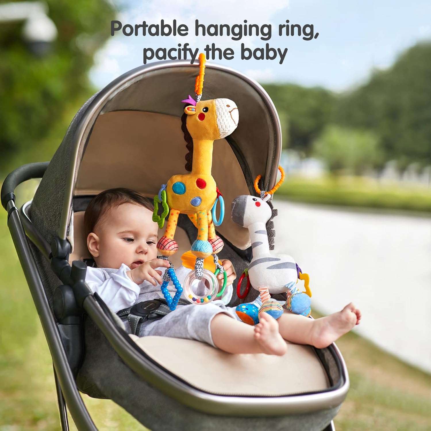 TUMAMA Hanging Toys 2 Pack - Plush Giraffe Zebra Rattle