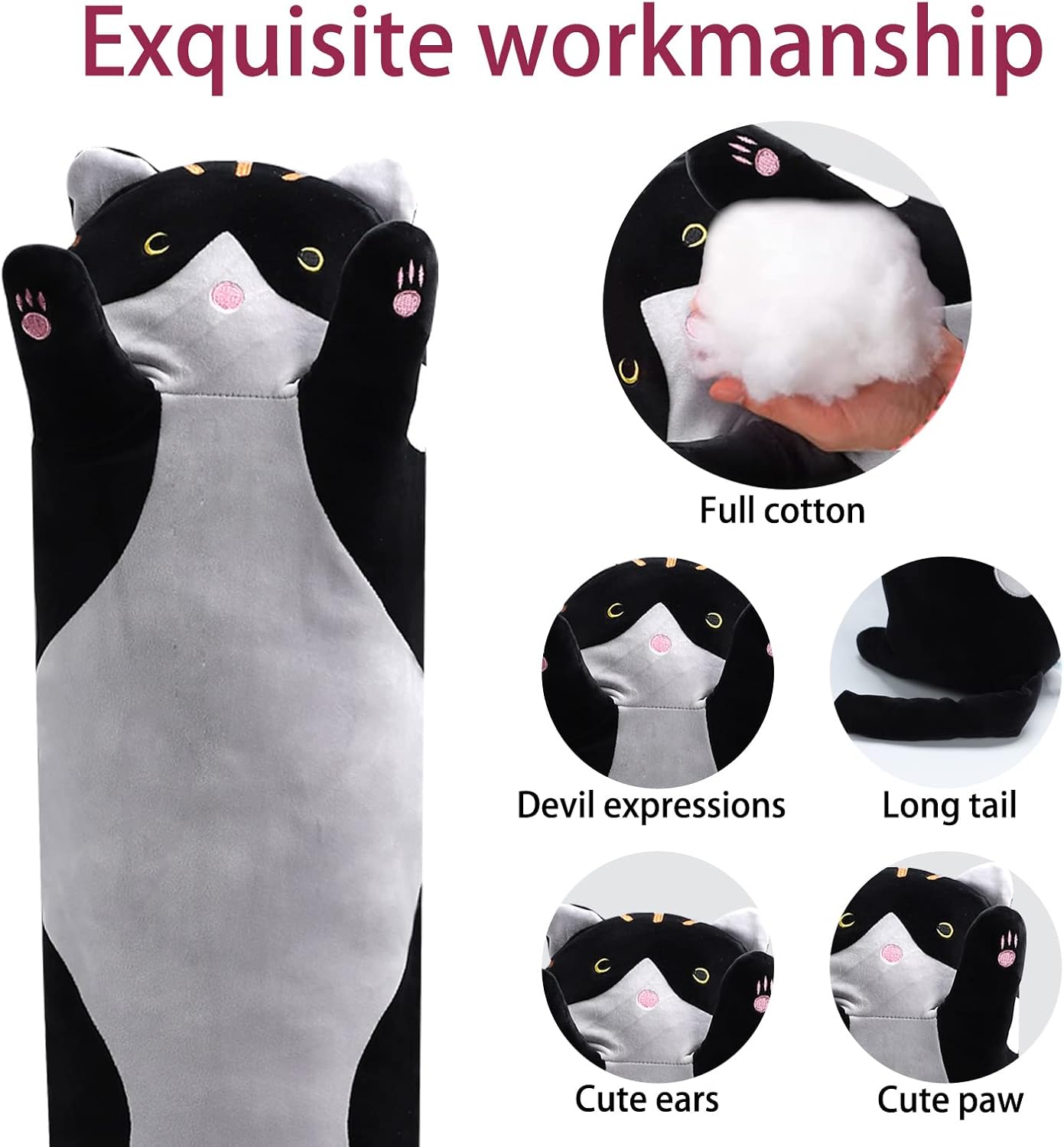 WUYU Plush Cat Pillow Toy for Kids and Girlfriend