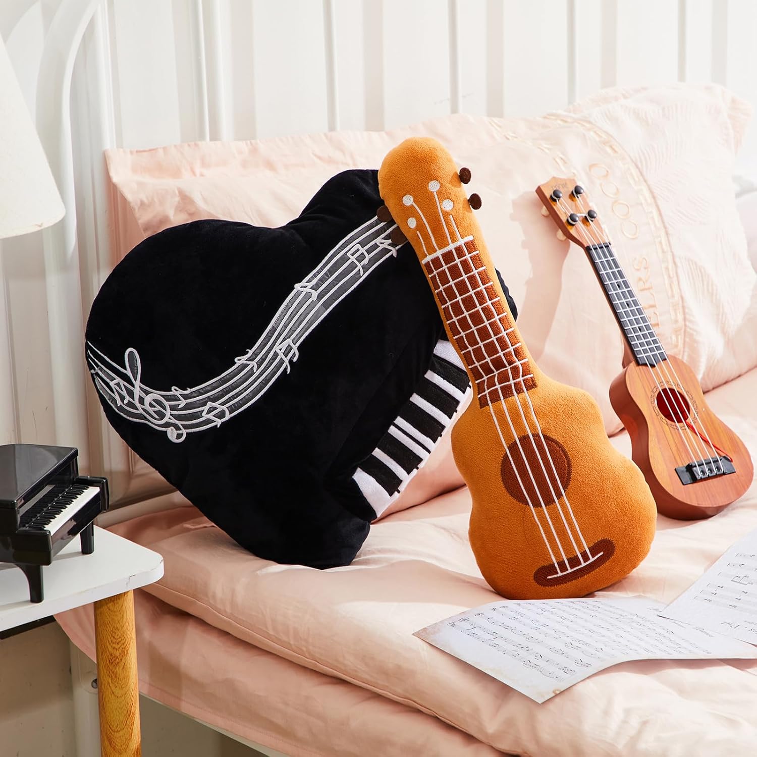 Rock Star Plush Pillow Set 2 Pcs Guitar Piano
