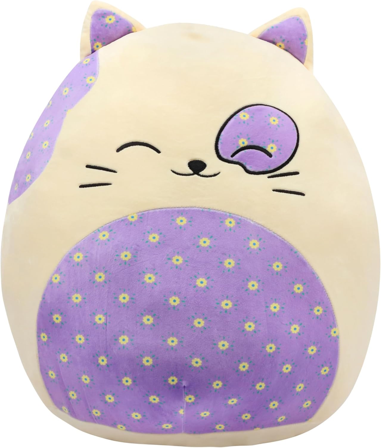 20-Inch Cute Cat Plush Pillow with Floral Belly