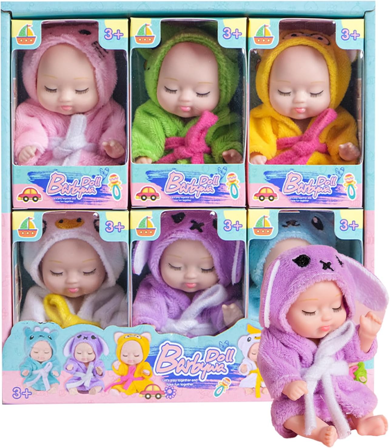 Carreuty 6 Piece Mini Baby Doll Set with Clothes and Hats
