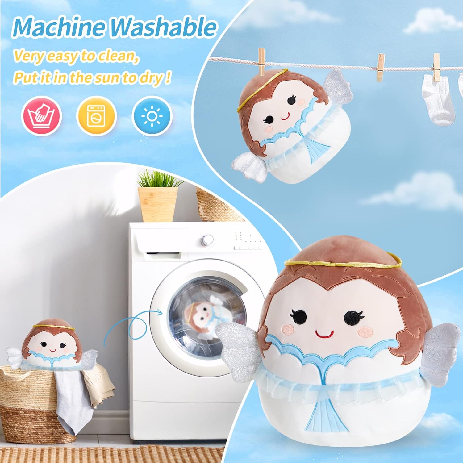 BSTAOFY Cute Angel Plush Pillow with Wings and Halo