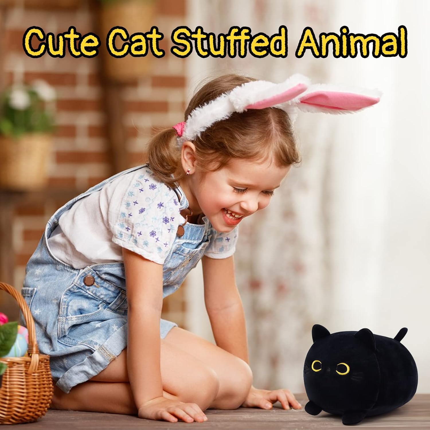 Kawaii Black Cat Plush Pillow Toy for Kids
